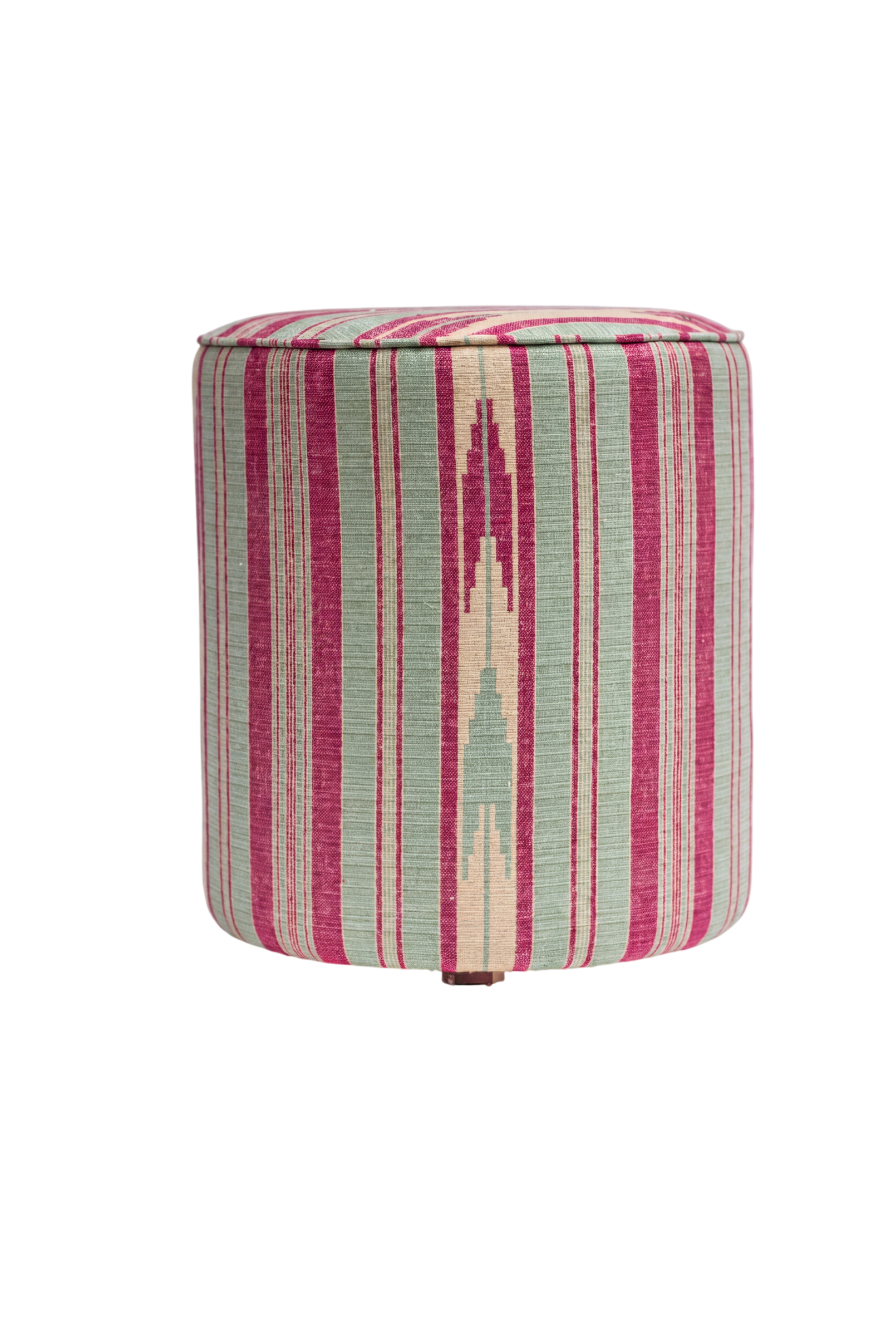 The Pom Pom Round Stool in custom Teal and Pink Oulton Stripe (Three Available)