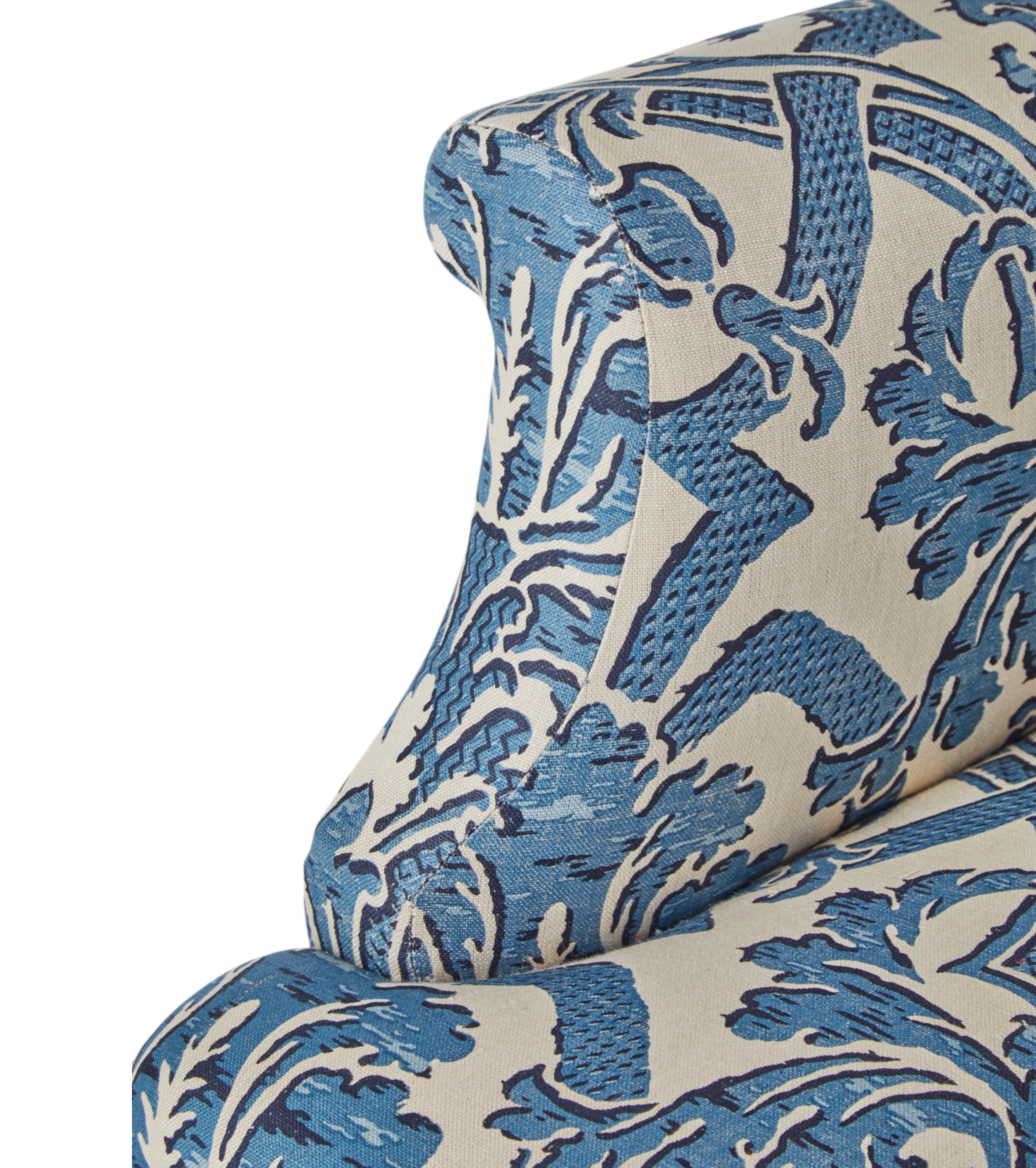 A Small 19th Century Wingback Armchair upholstered in China Blue Stockton Linen.
