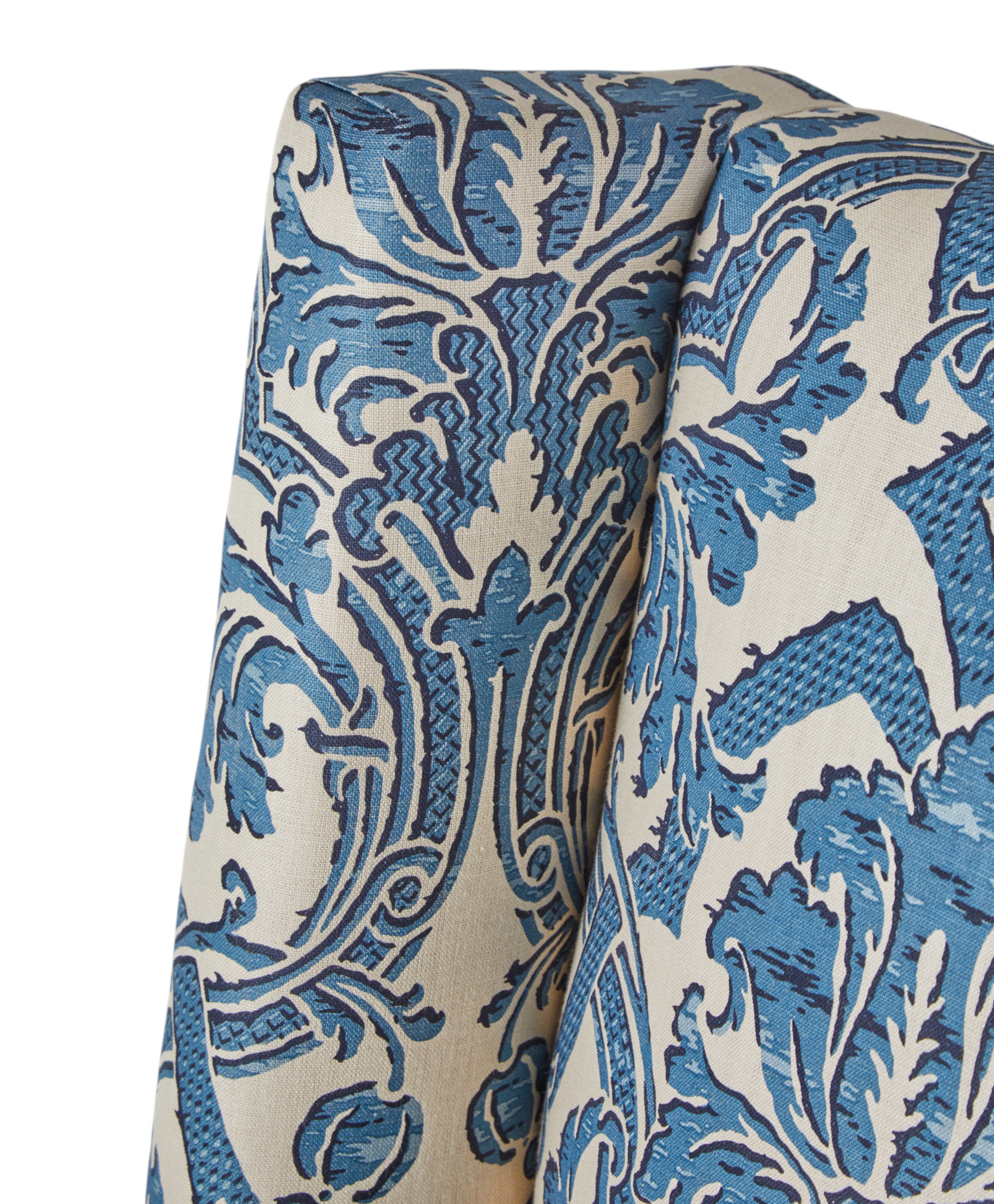 A Small 19th Century Wingback Armchair upholstered in China Blue Stockton Linen.