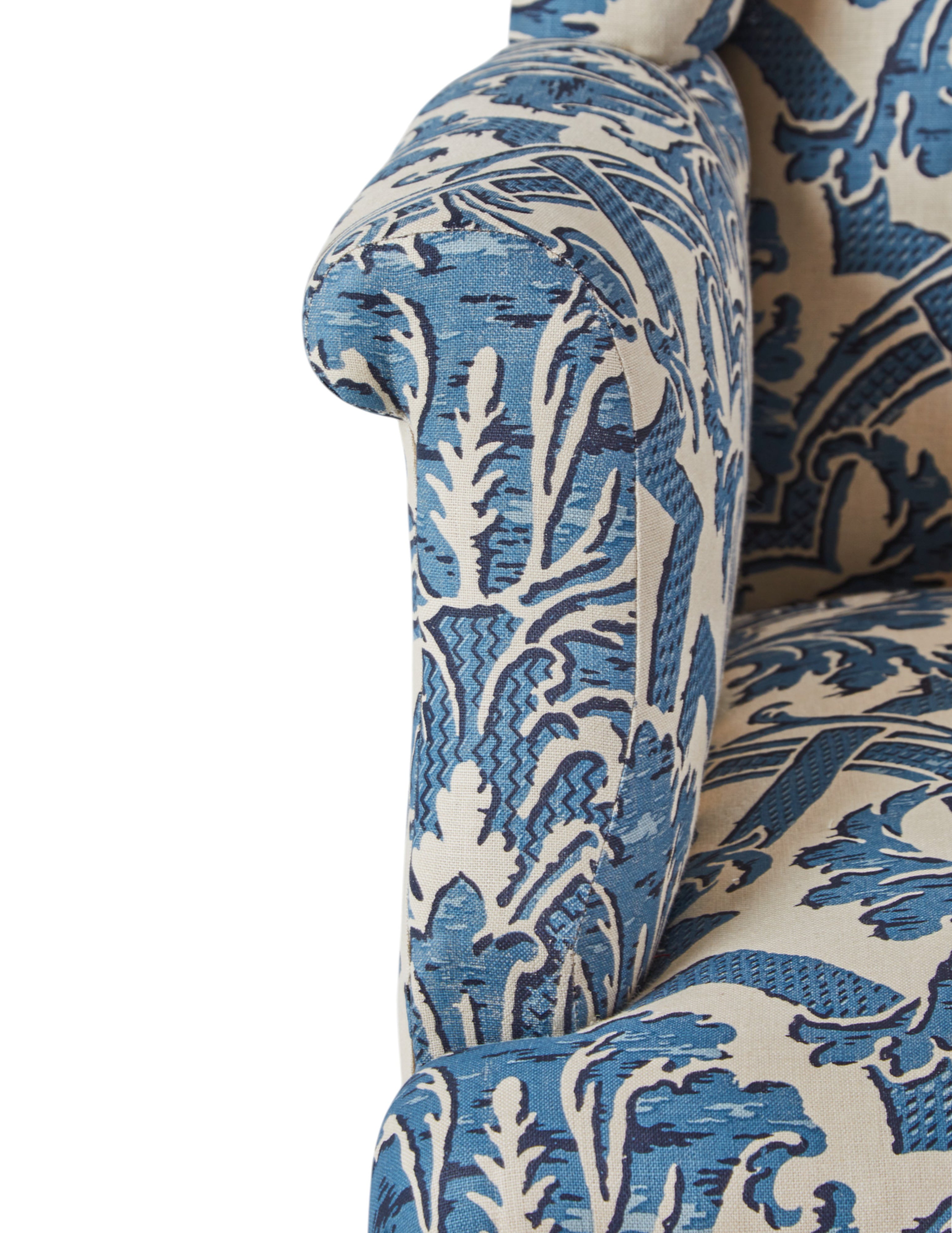 A Small 19th Century Wingback Armchair upholstered in China Blue Stockton Linen - LIVE AUCTION