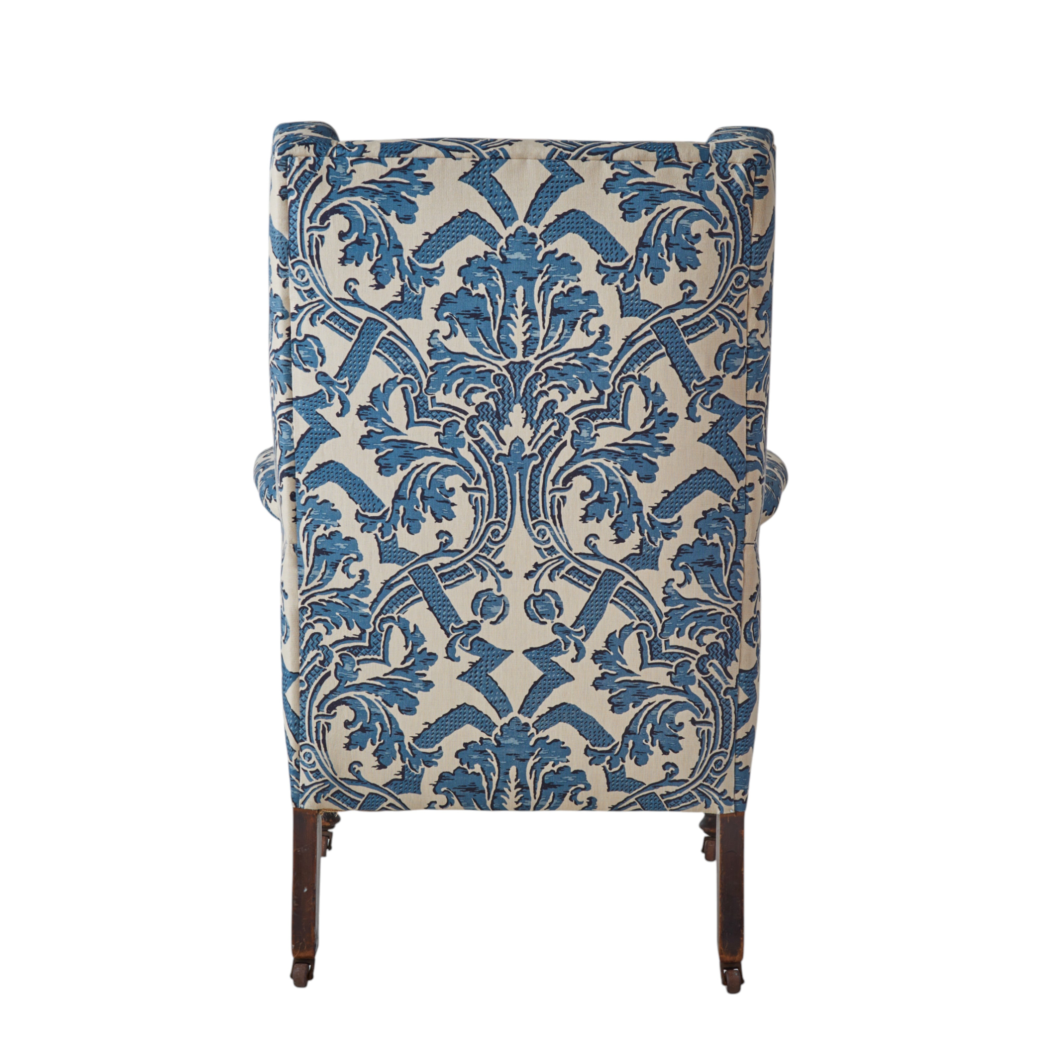A Small 19th Century Wingback Armchair upholstered in China Blue Stockton Linen.