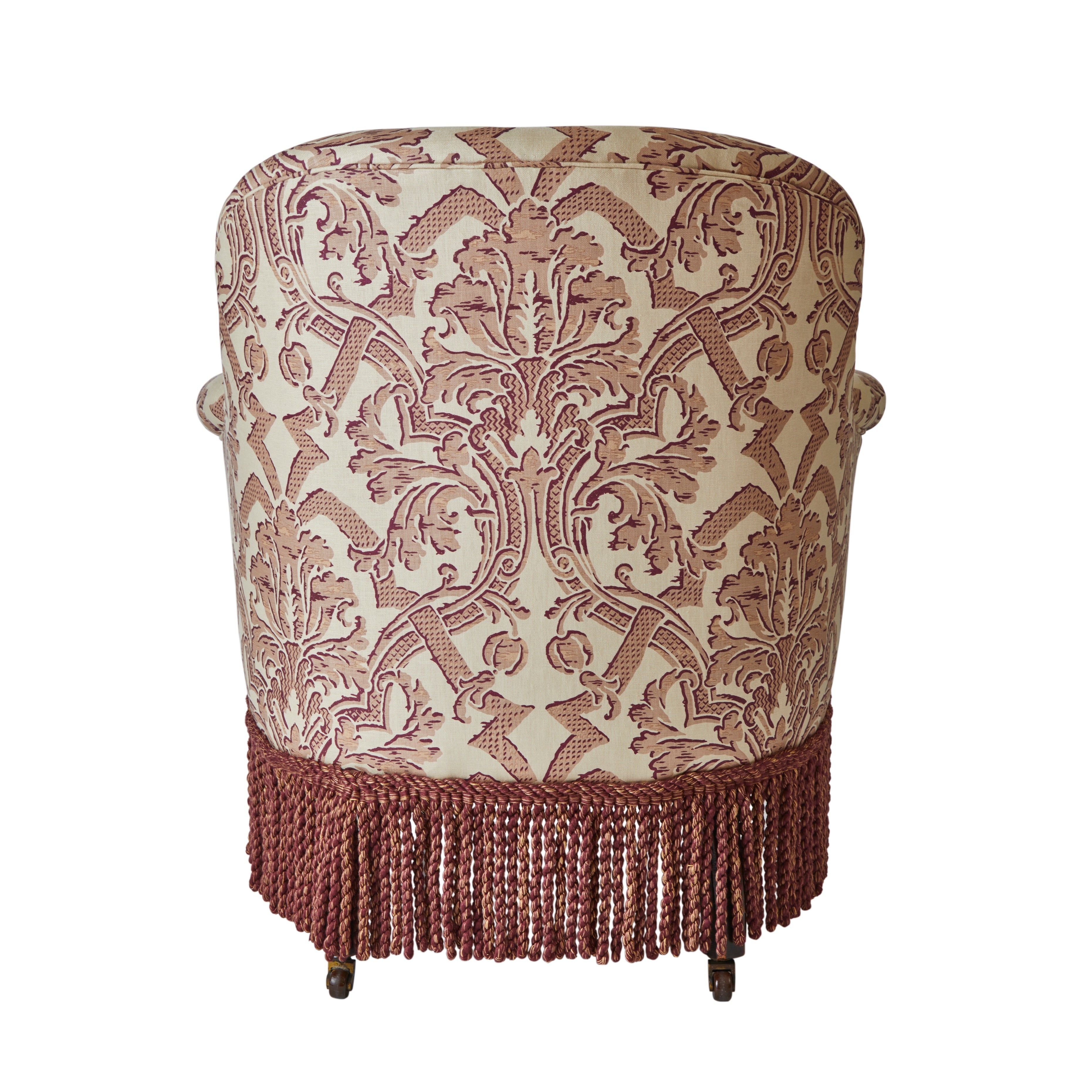 A Spoon Back 19th Century Armchair in Flora Soames Stockton with Bullion Fringe