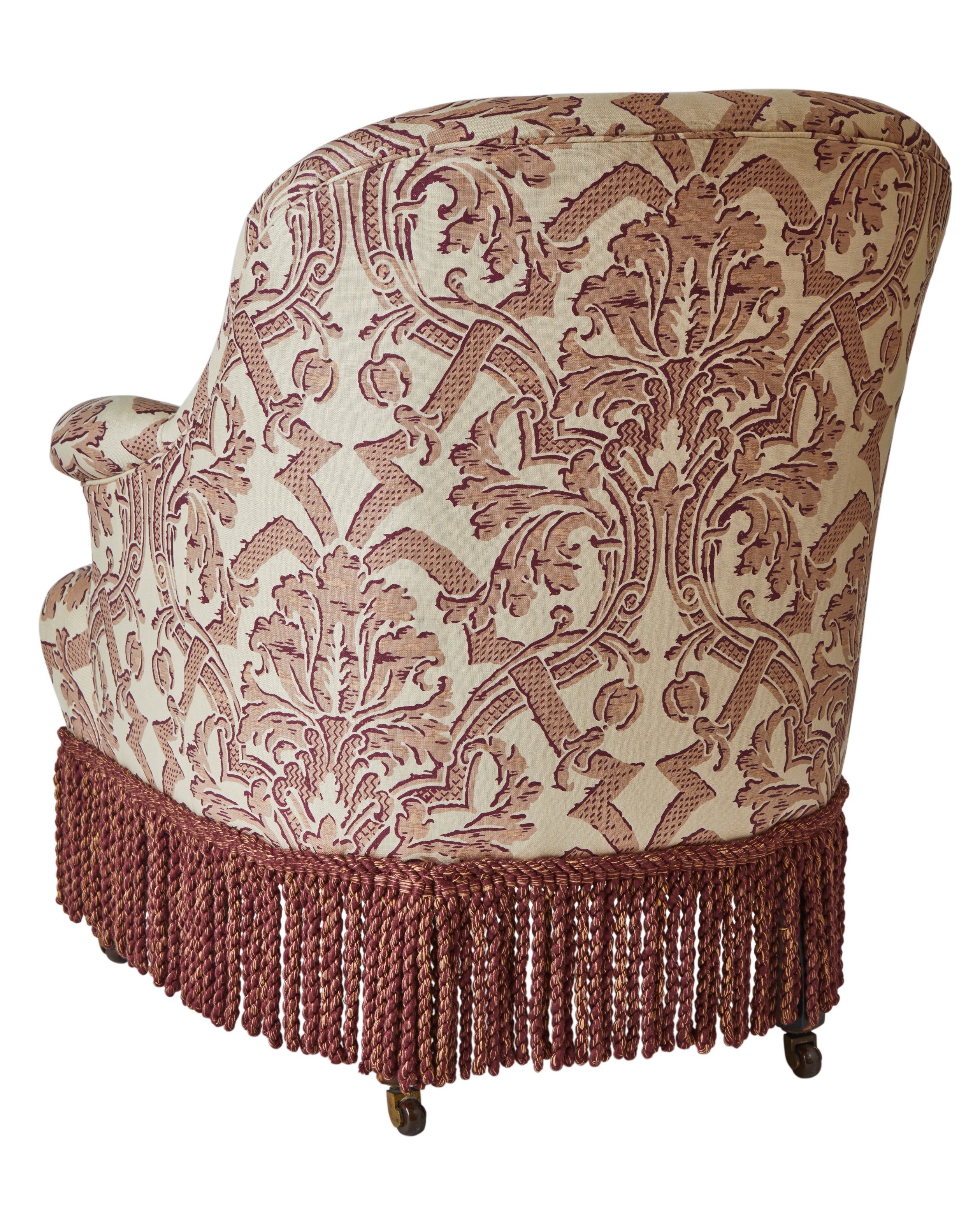 A Spoon Back 19th Century Armchair in Flora Soames Stockton with Bullion Fringe