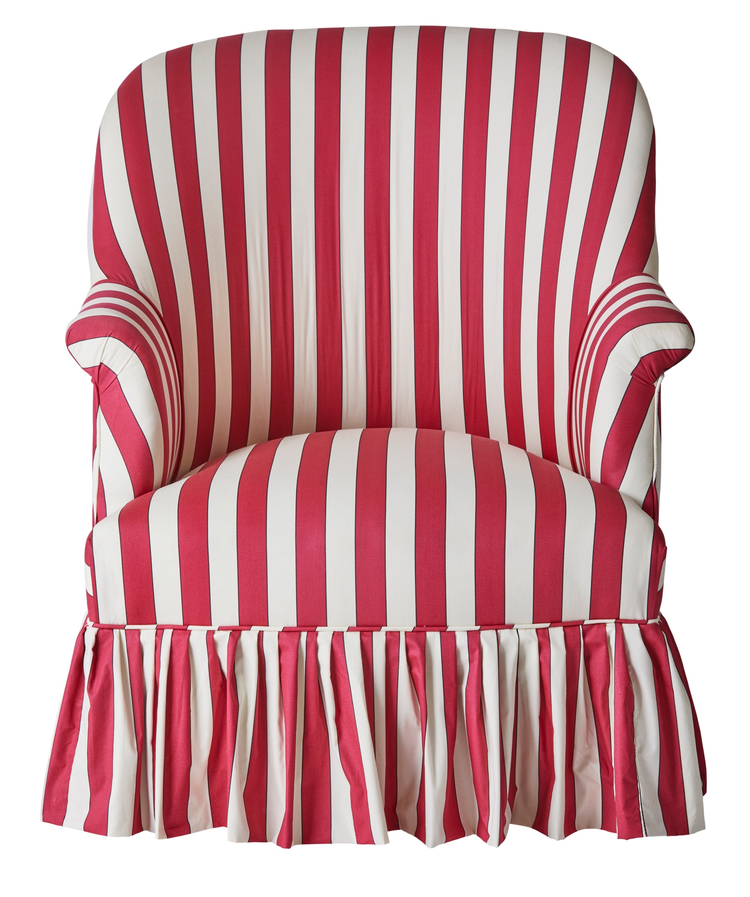 A Victorian Tub Armchair in Flora Soames Plain Stripe Cotton, Pair Available.