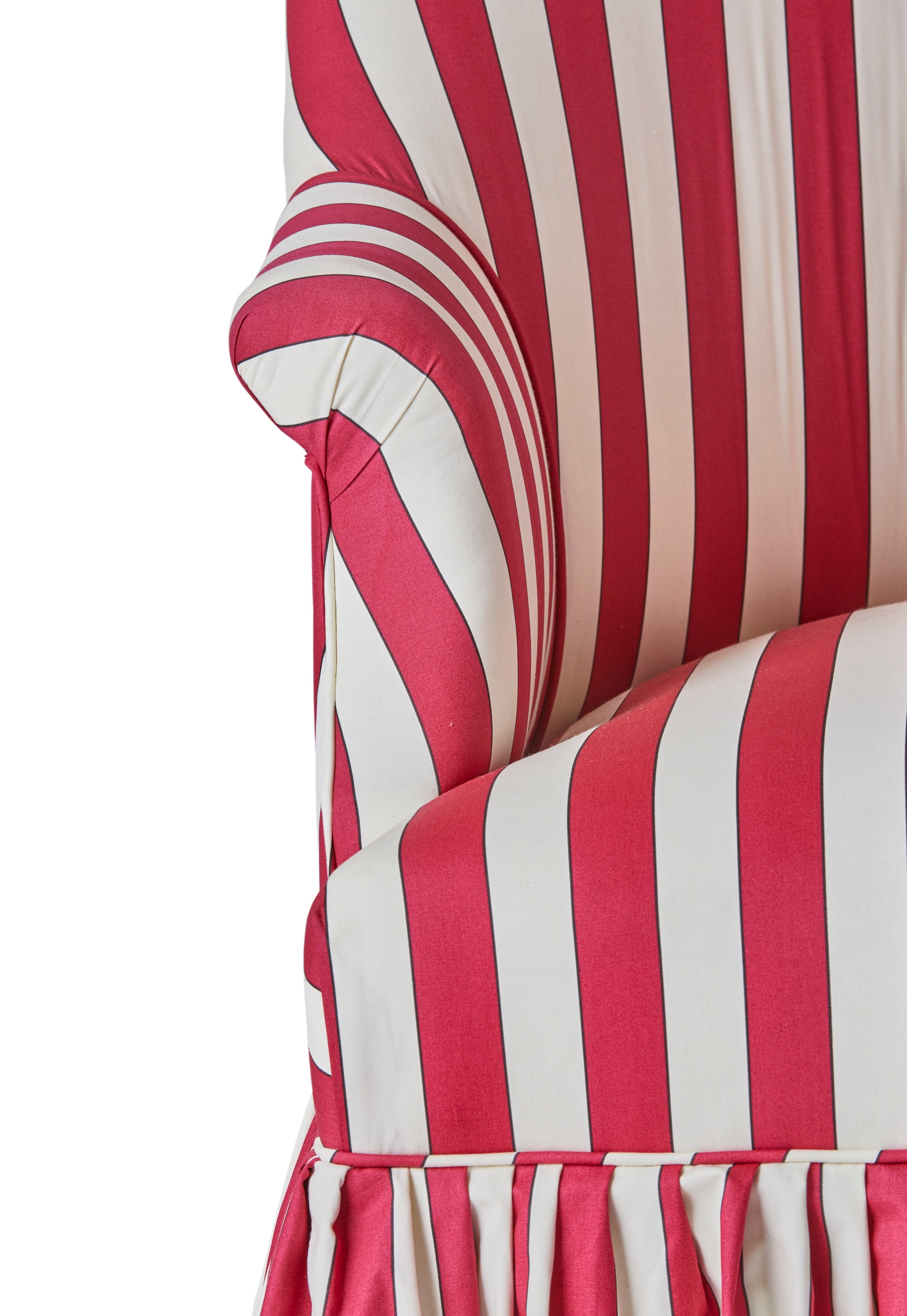 A Victorian Tub Armchair in Flora Soames Plain Stripe Cotton, Pair Available.