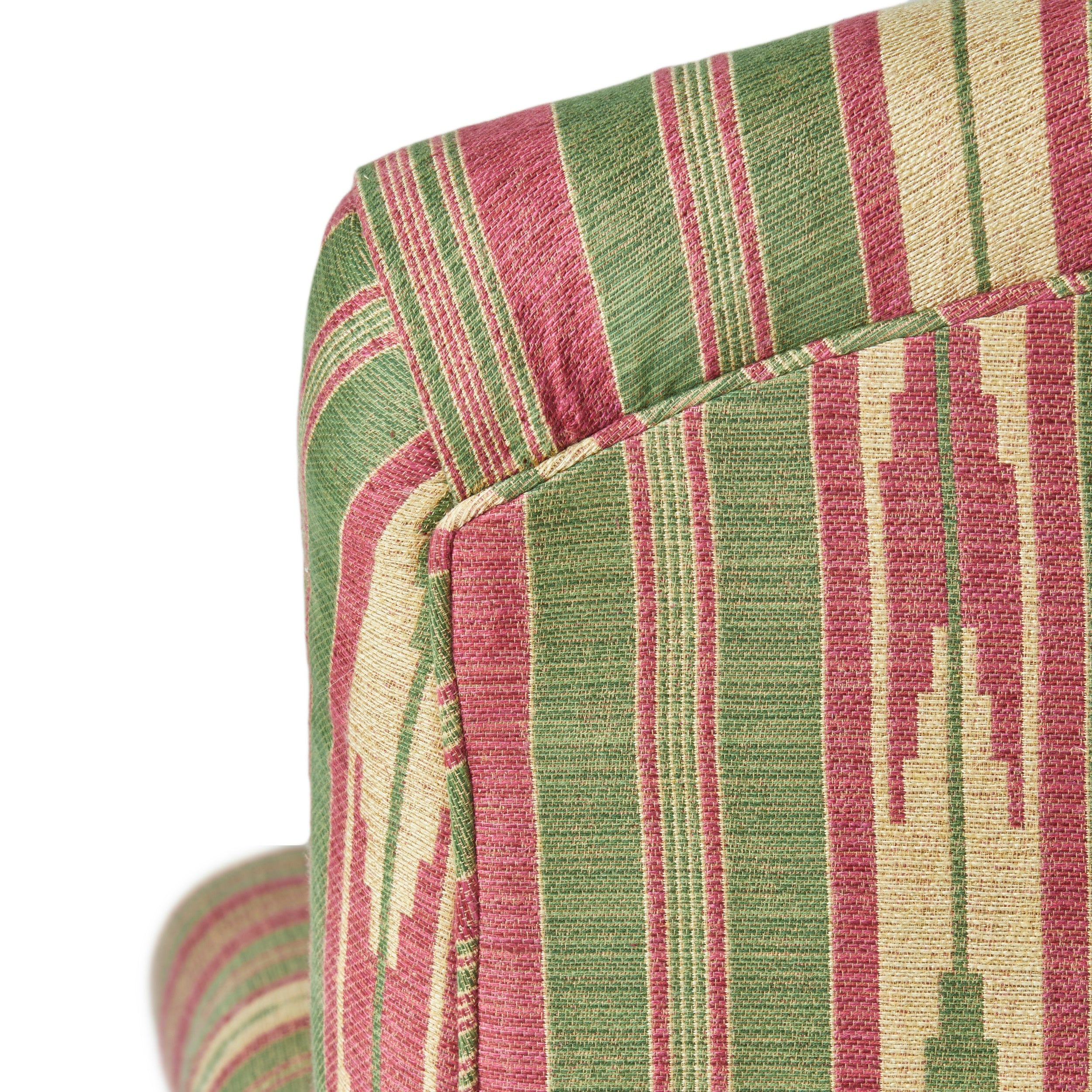 A Late 19th Century Low Armchair in Flora Soames Oulton Stripe