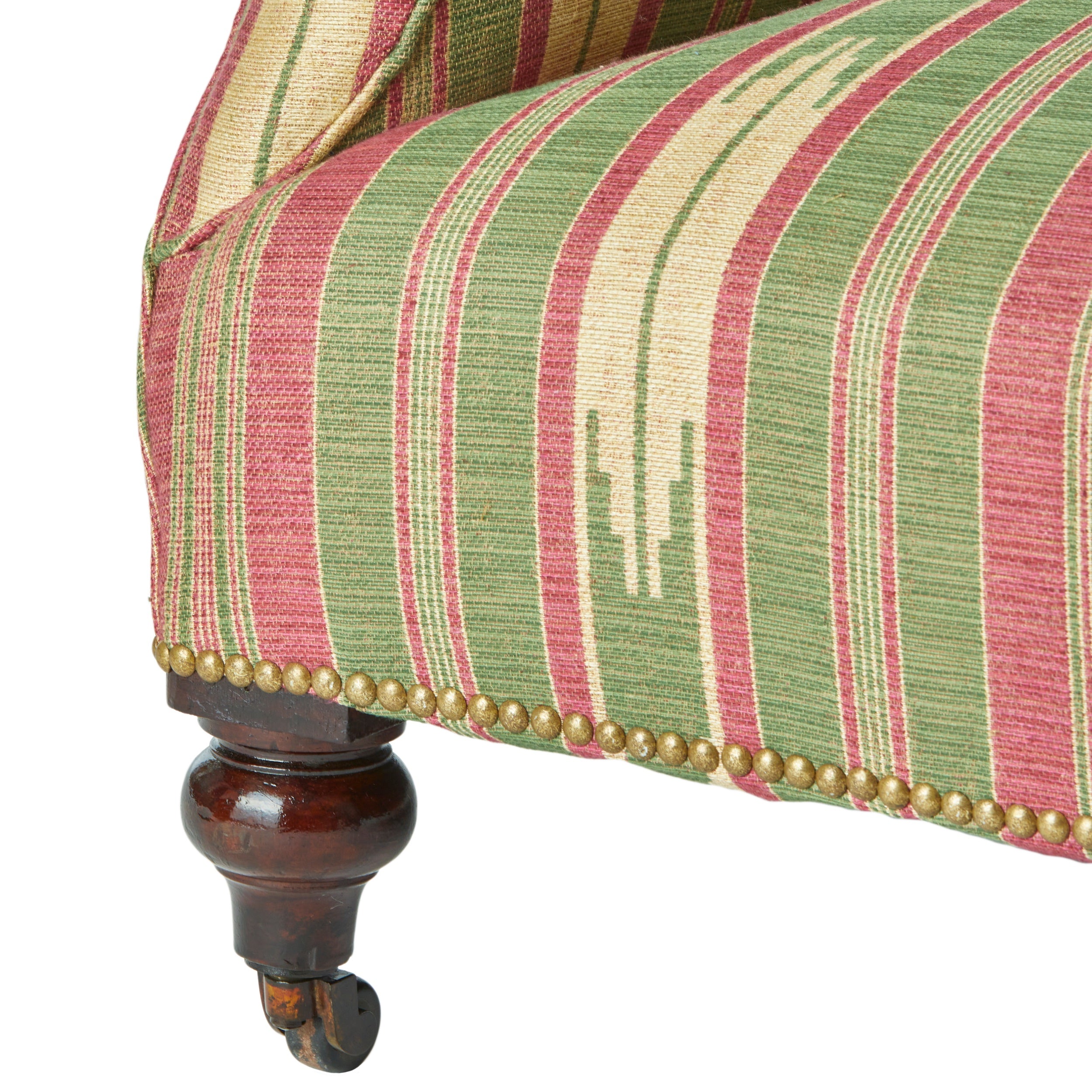 A Late 19th Century Low Armchair in Flora Soames Oulton Stripe