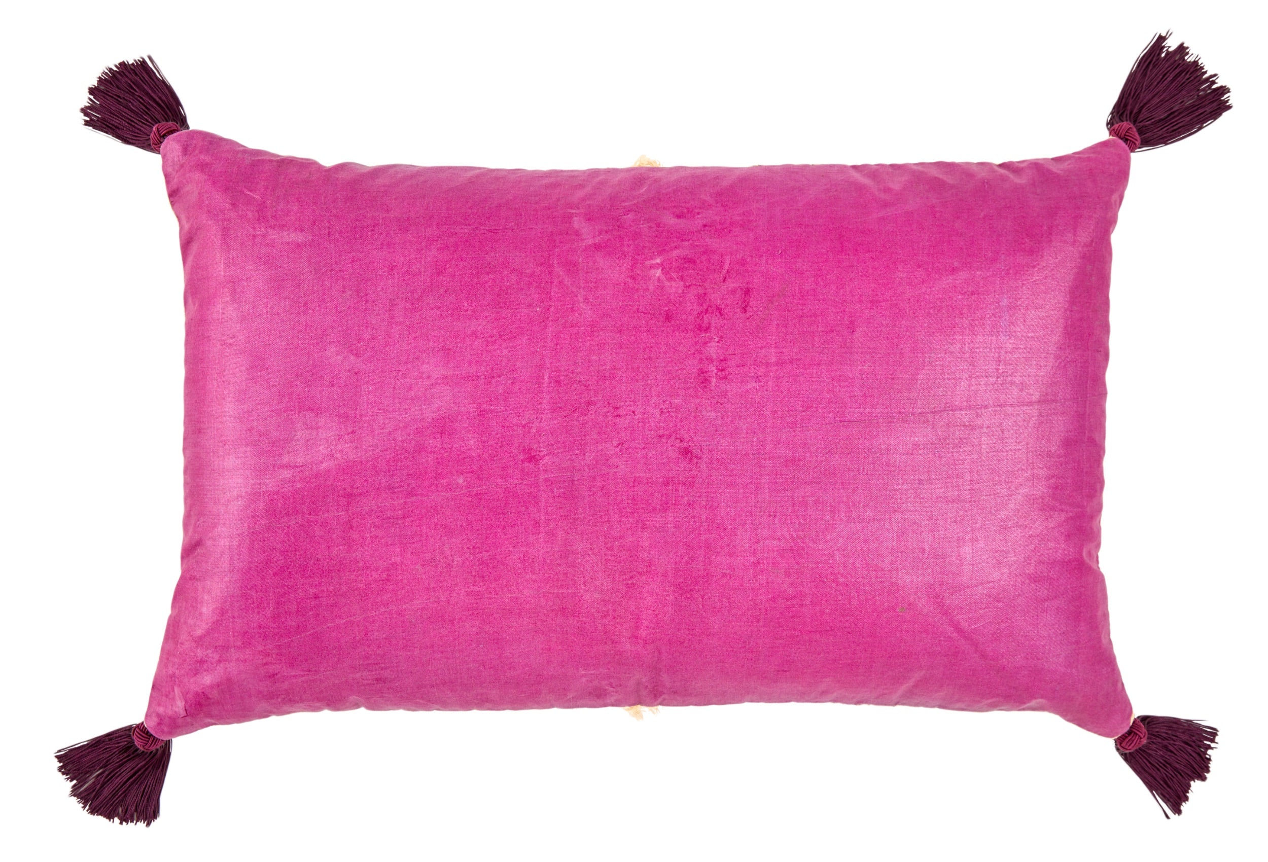 An Ottoman Embroidered Silk Thread Cushion with Silk Tassels