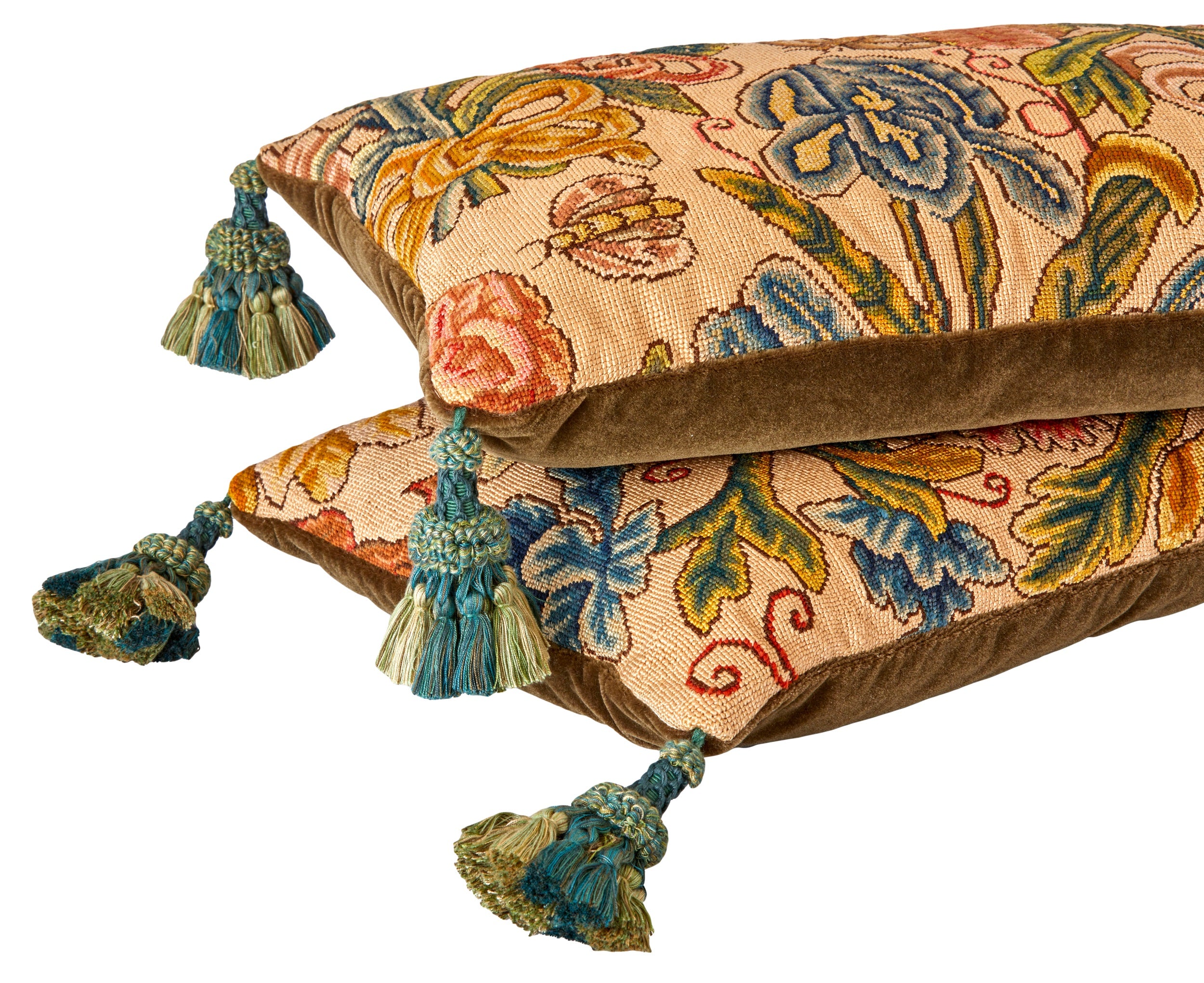 A Pair of 18th Century English Needlework Oblong Cushions