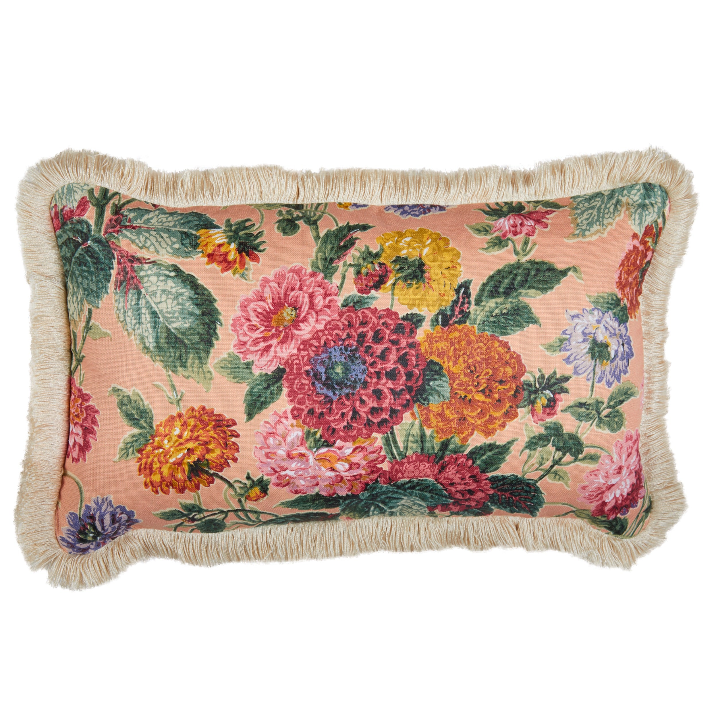 Dahlias Toscana Cushion with a Brush Fringe