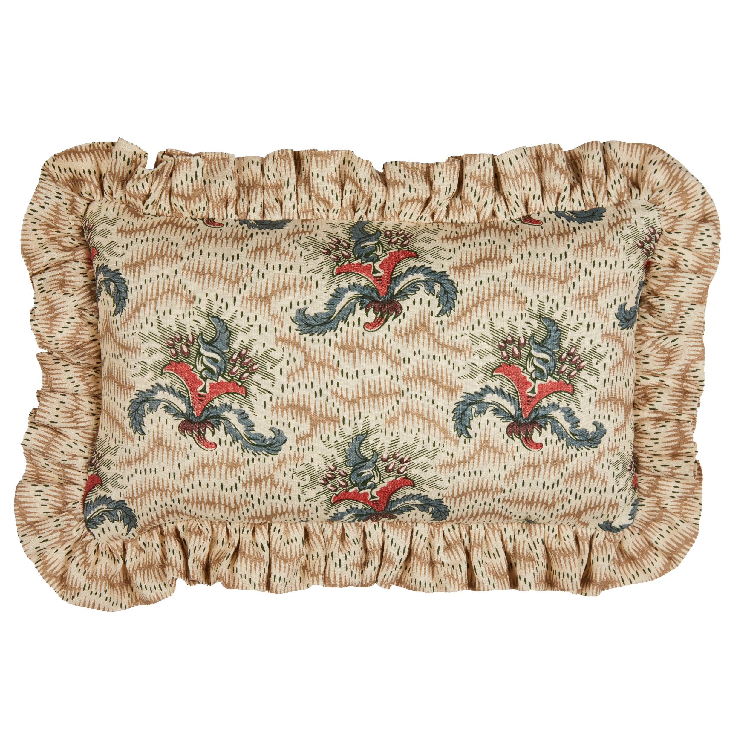 Daphne Bronze and Crab Apple Cushion with a Daphne's Feathers Bronze Gathered Frill