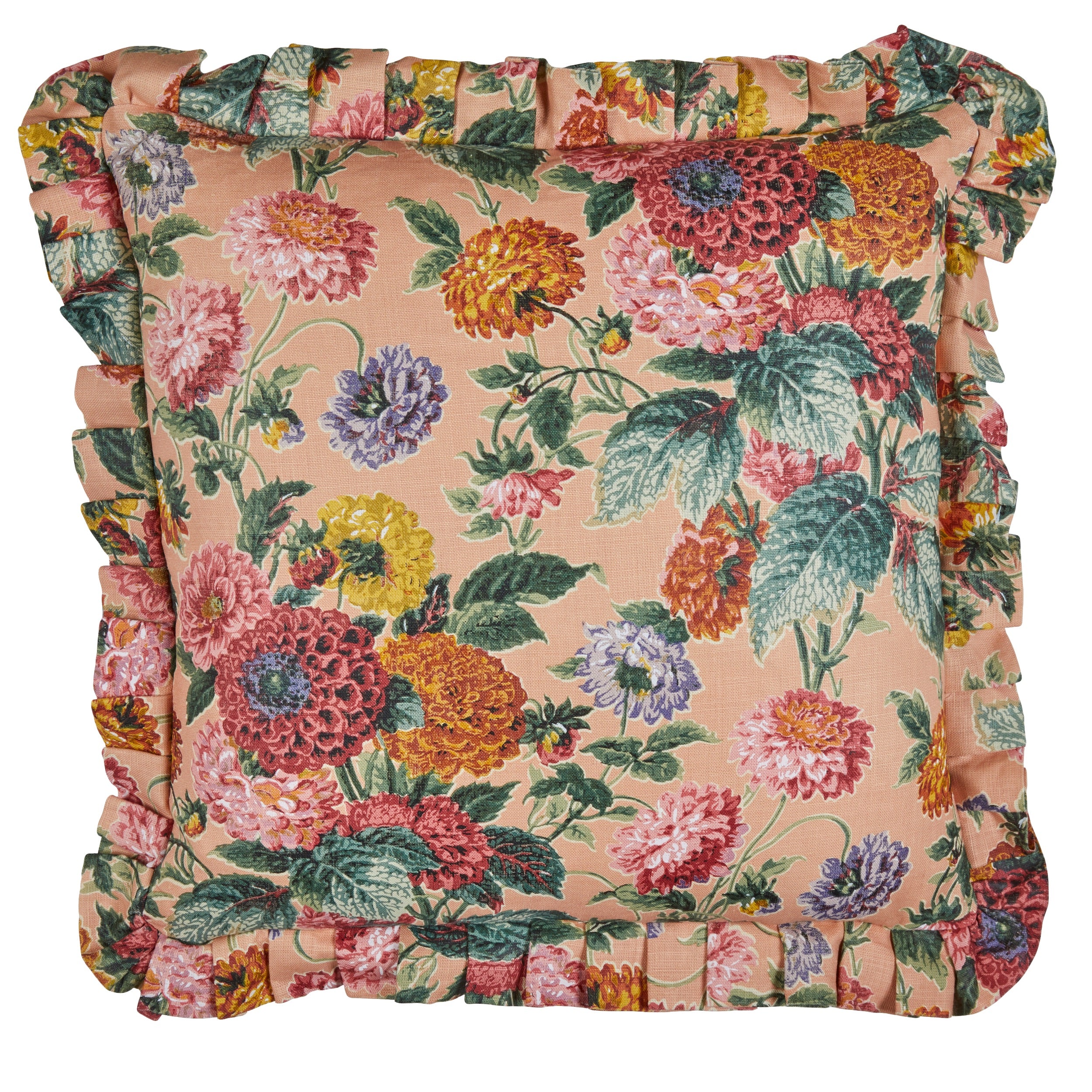 Dahlias Toscana Cushion with a Pleated Frill