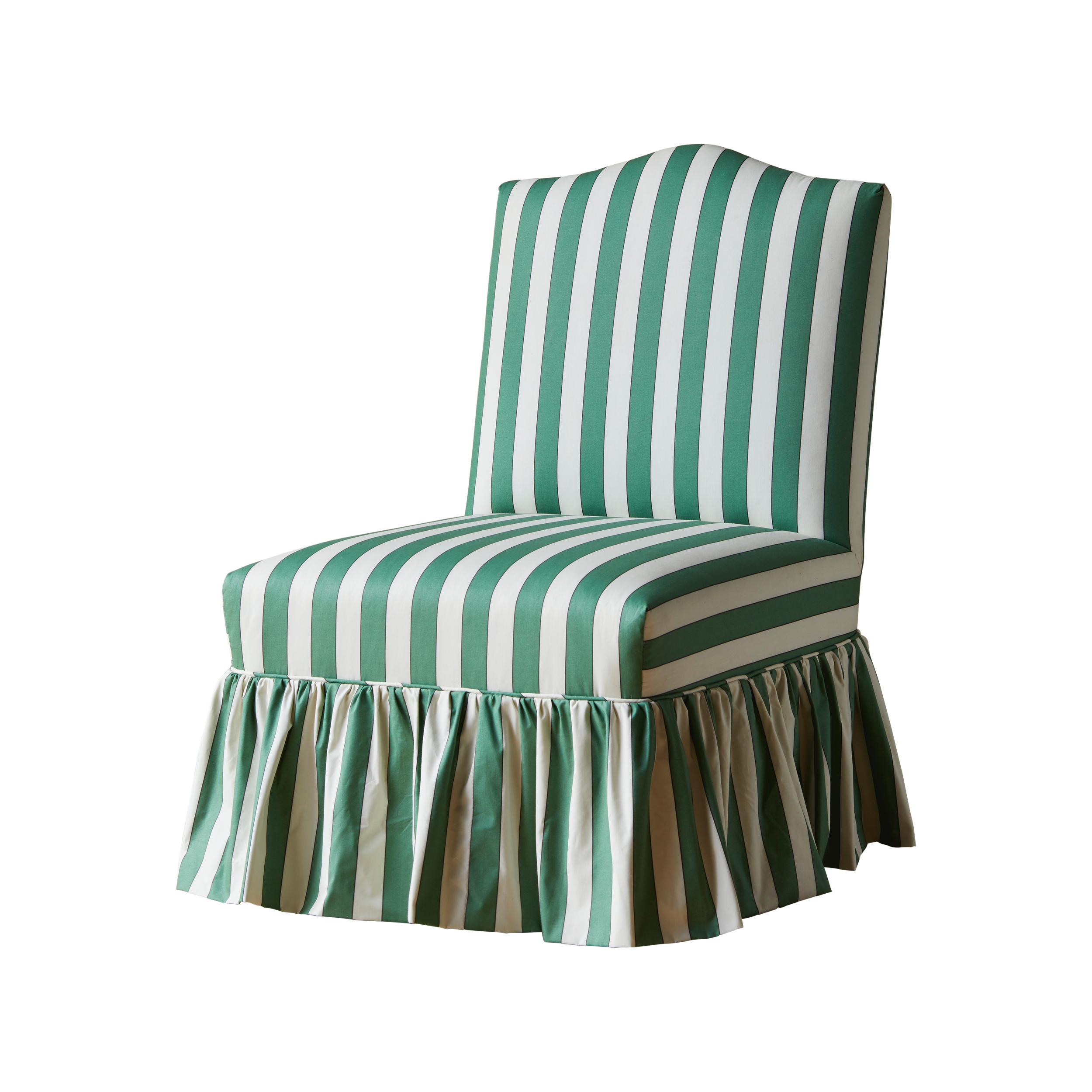 The Maud Plain Stripe Poplin Emerald with Gathered Skirt