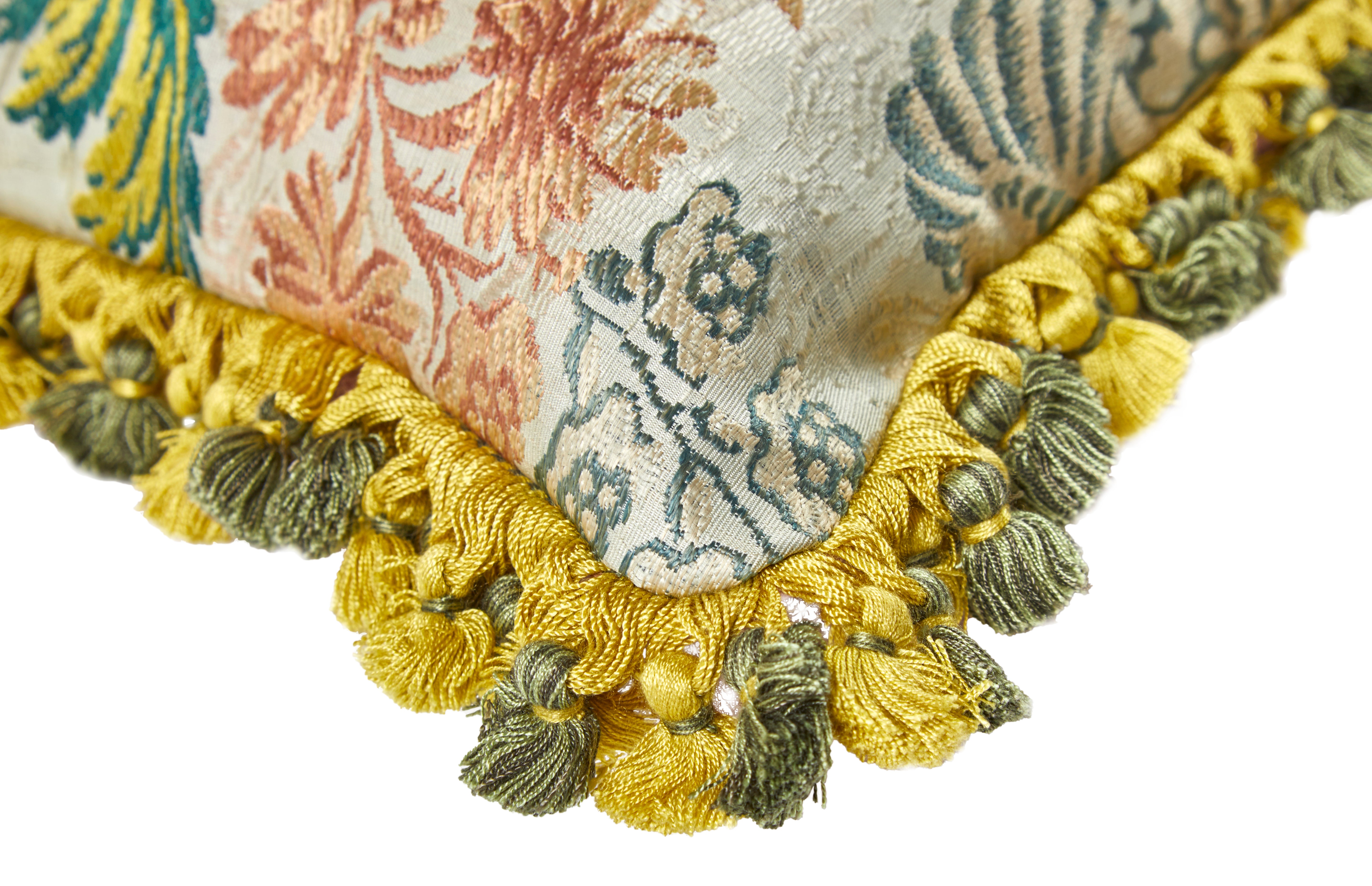 A Silk Cushion made from a Unique 18th Century French Document with an Antique Silk Tassel Trim