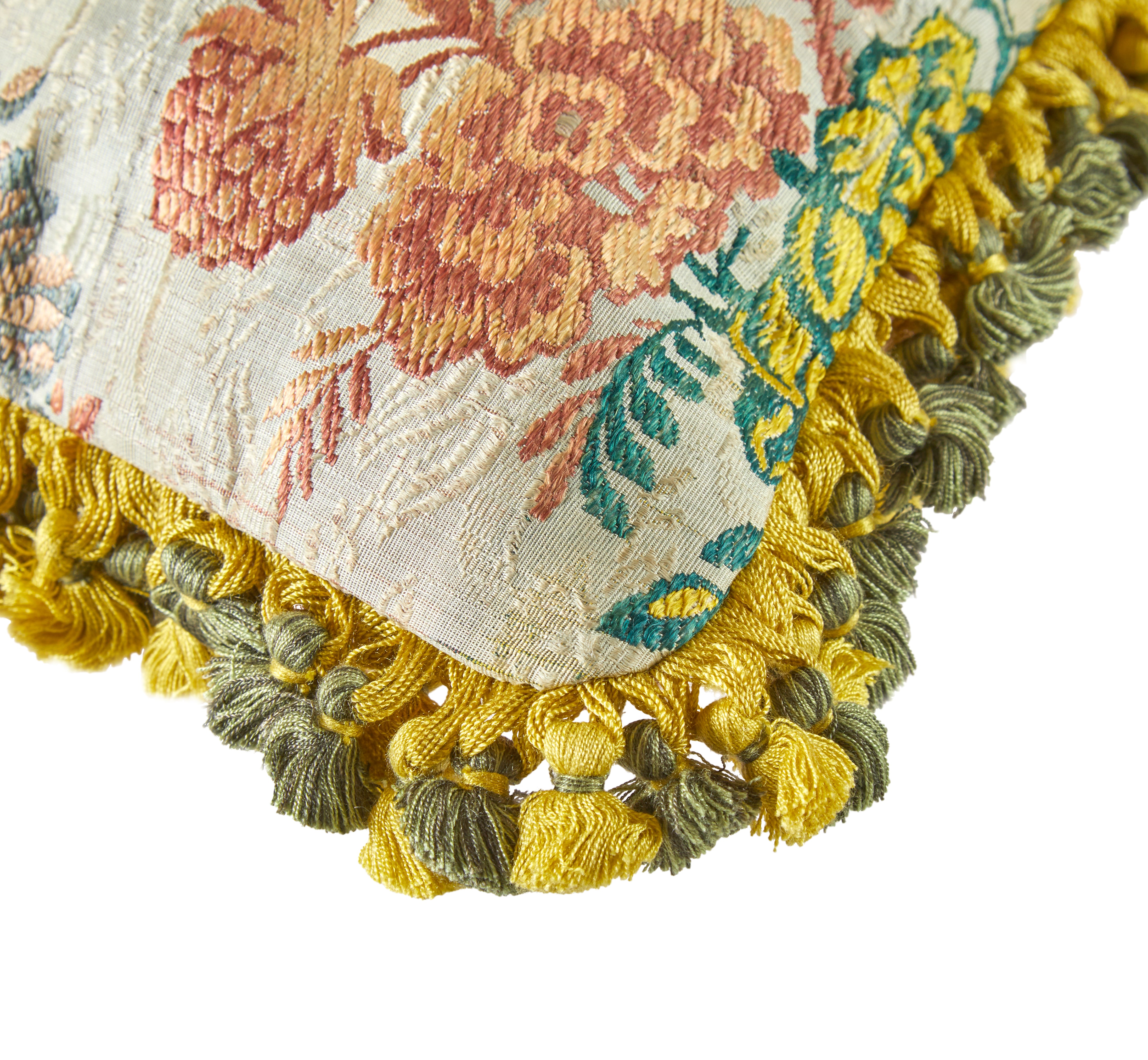 A Silk Cushion made from a Unique 18th Century French Document with an Antique Silk Tassel Trim