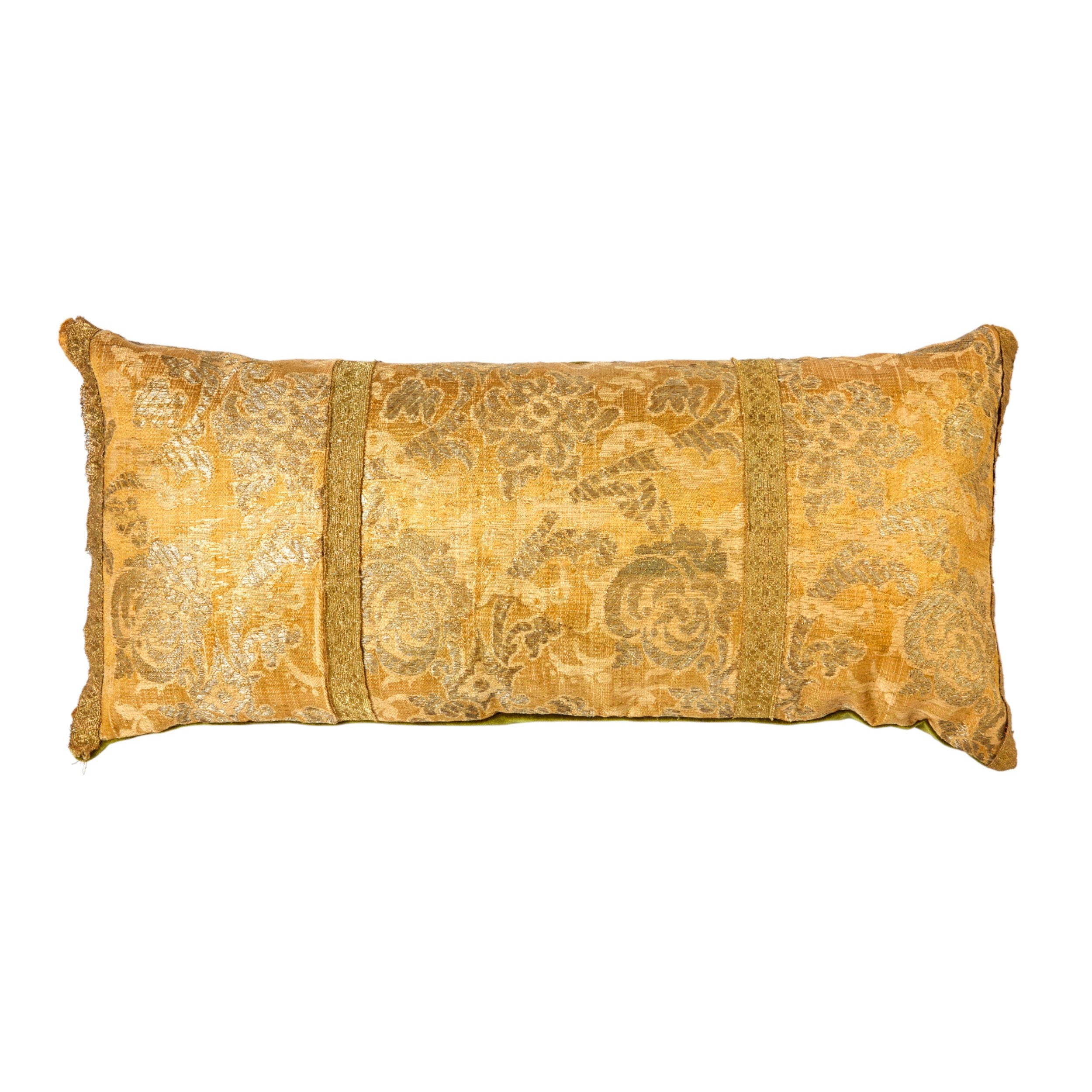 A Pair of Cushions made from Early 18th Century Gold Weave Brocade with their Original Braid