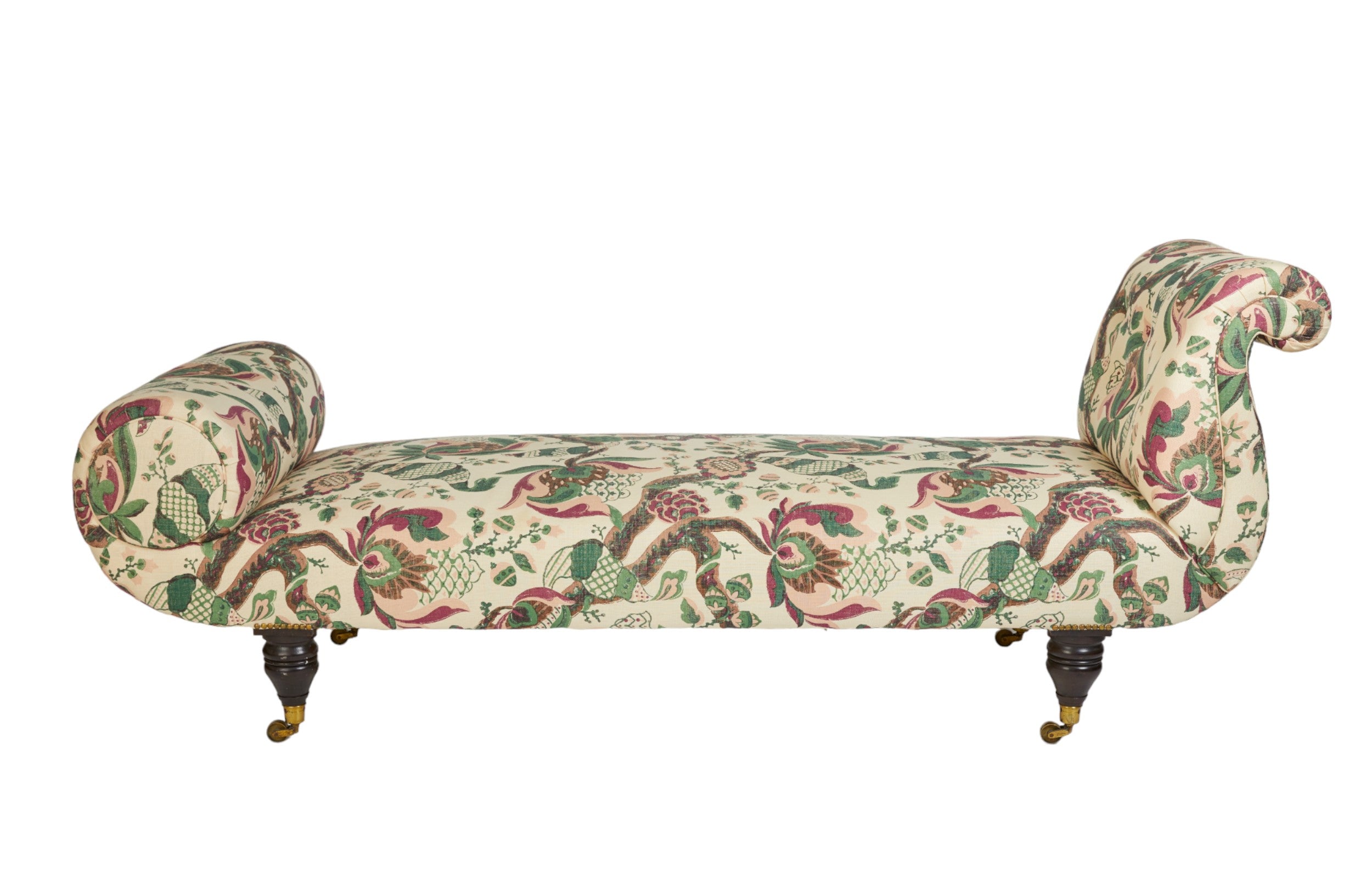 An Early Victorian Chatsworth Chaise Longue in Flora Soames Cornucopia Pair Available