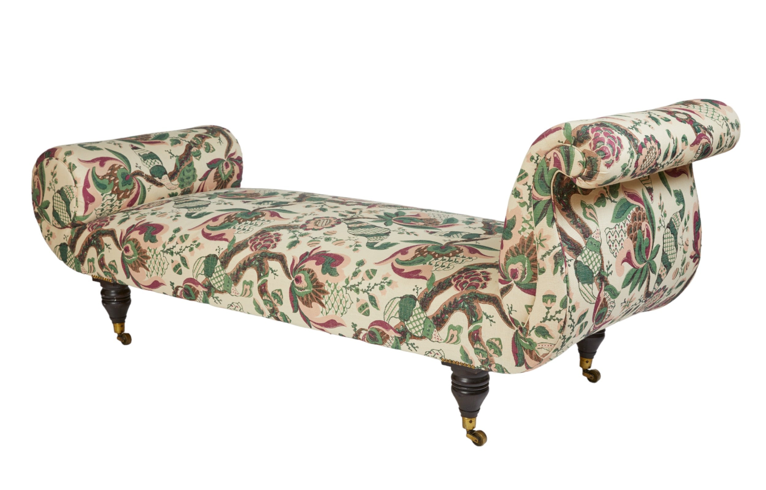 An Early Victorian Chatsworth Chaise Longue in Flora Soames Cornucopia Pair Available