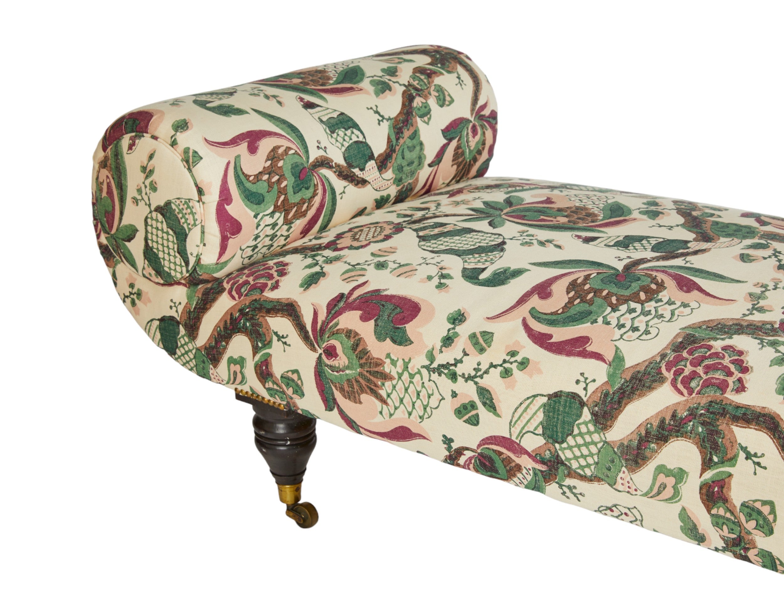 An Early Victorian Chatsworth Chaise Longue in Flora Soames Cornucopia Pair Available