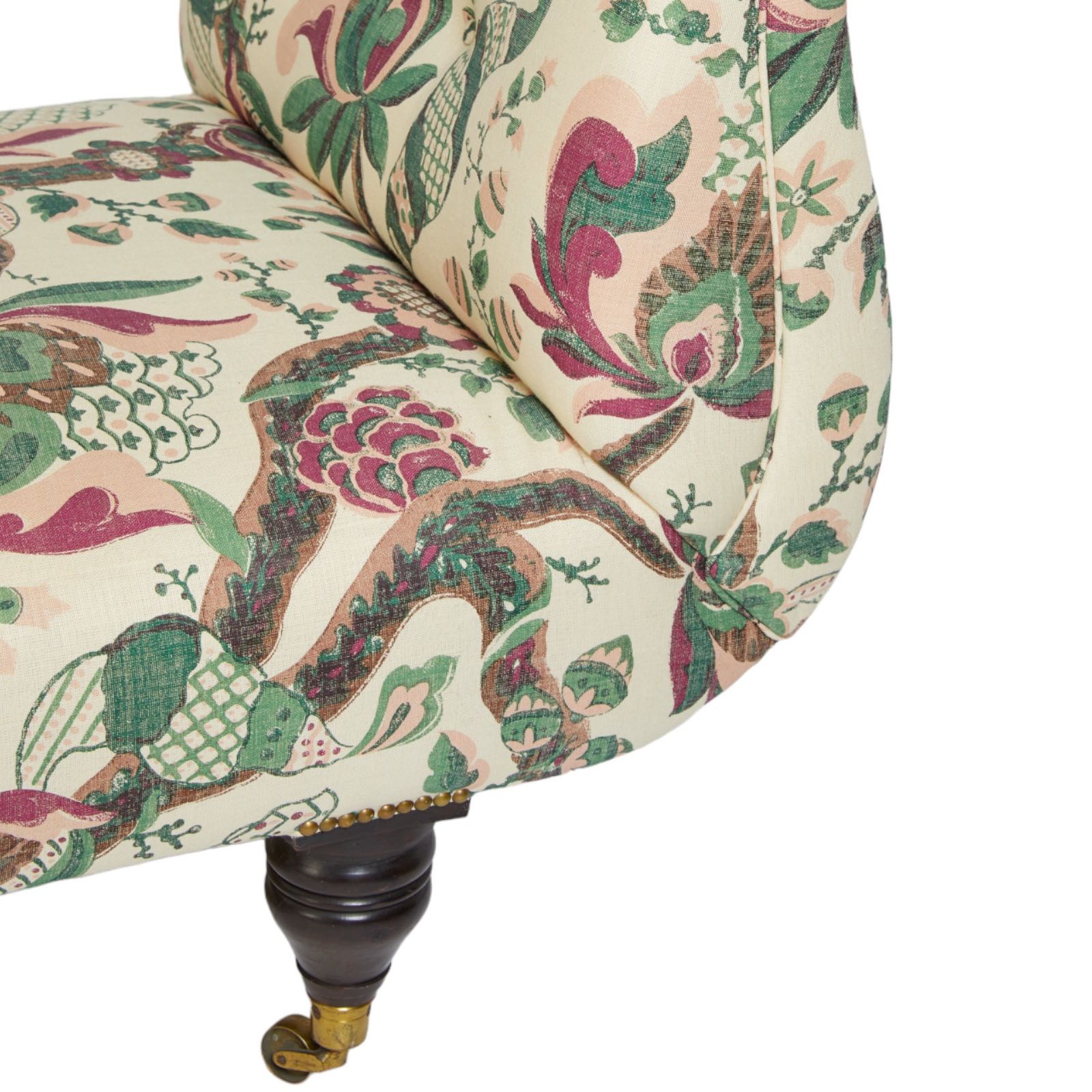 An Early Victorian Chatsworth Chaise Longue in Flora Soames Cornucopia Pair Available