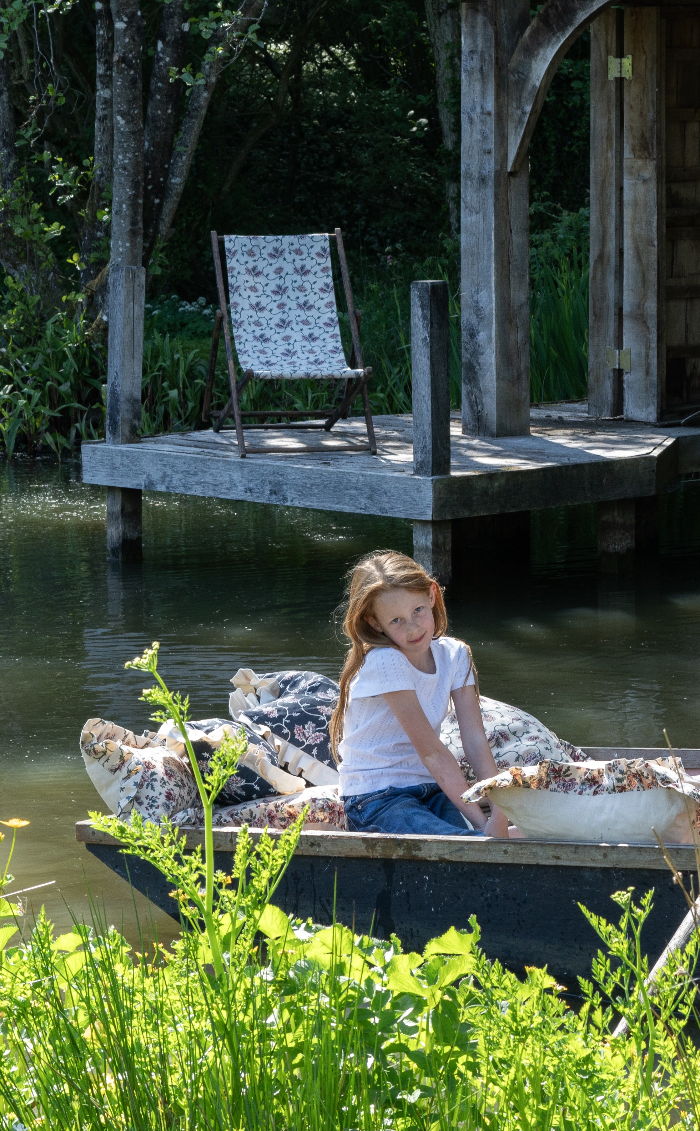 West House Trellis Warm Linen Large Cushion with Frill