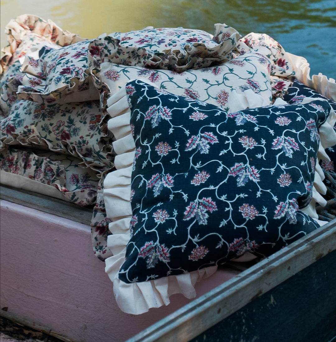 West House Trellis Noire Large Cushion with Frill