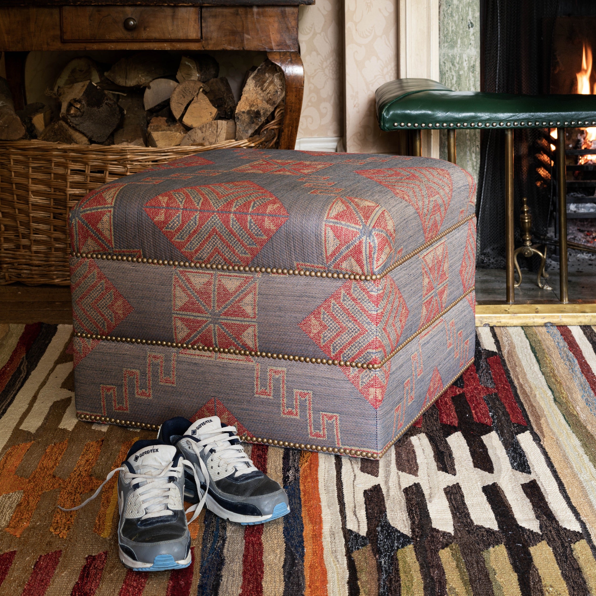 The Square Stool In Chartwell Weave Blue