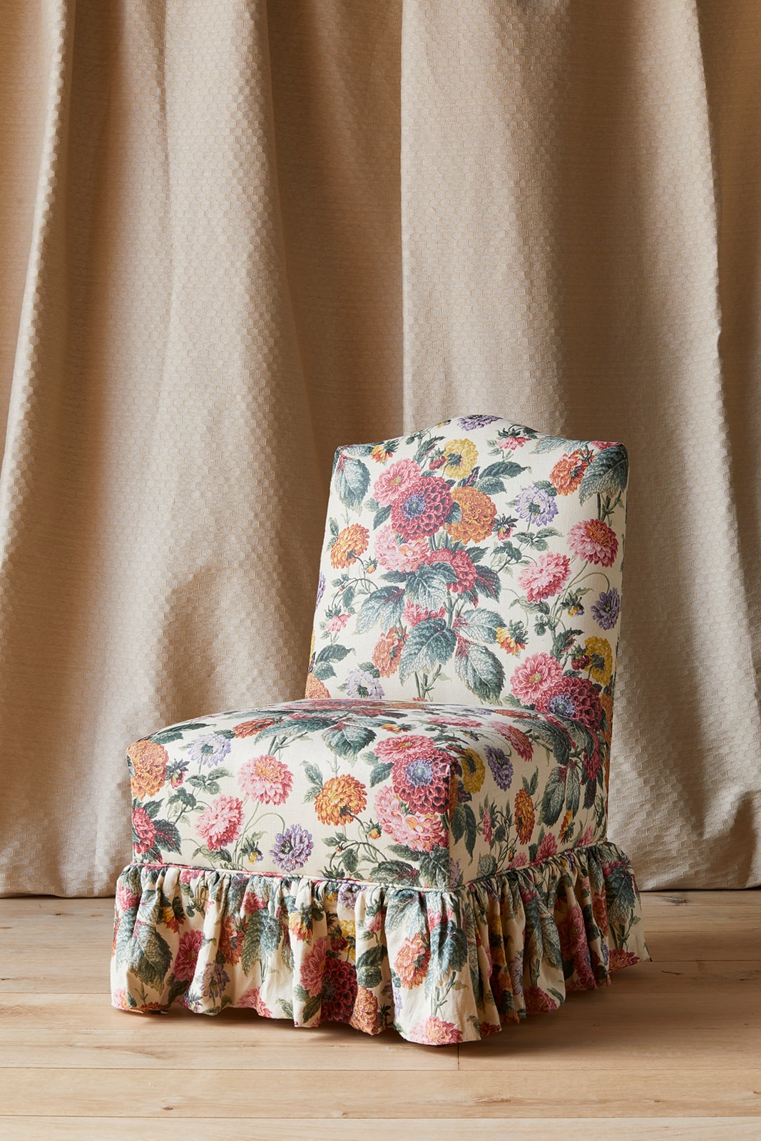 The Maud Dahlias Parchment with Gathered Skirt