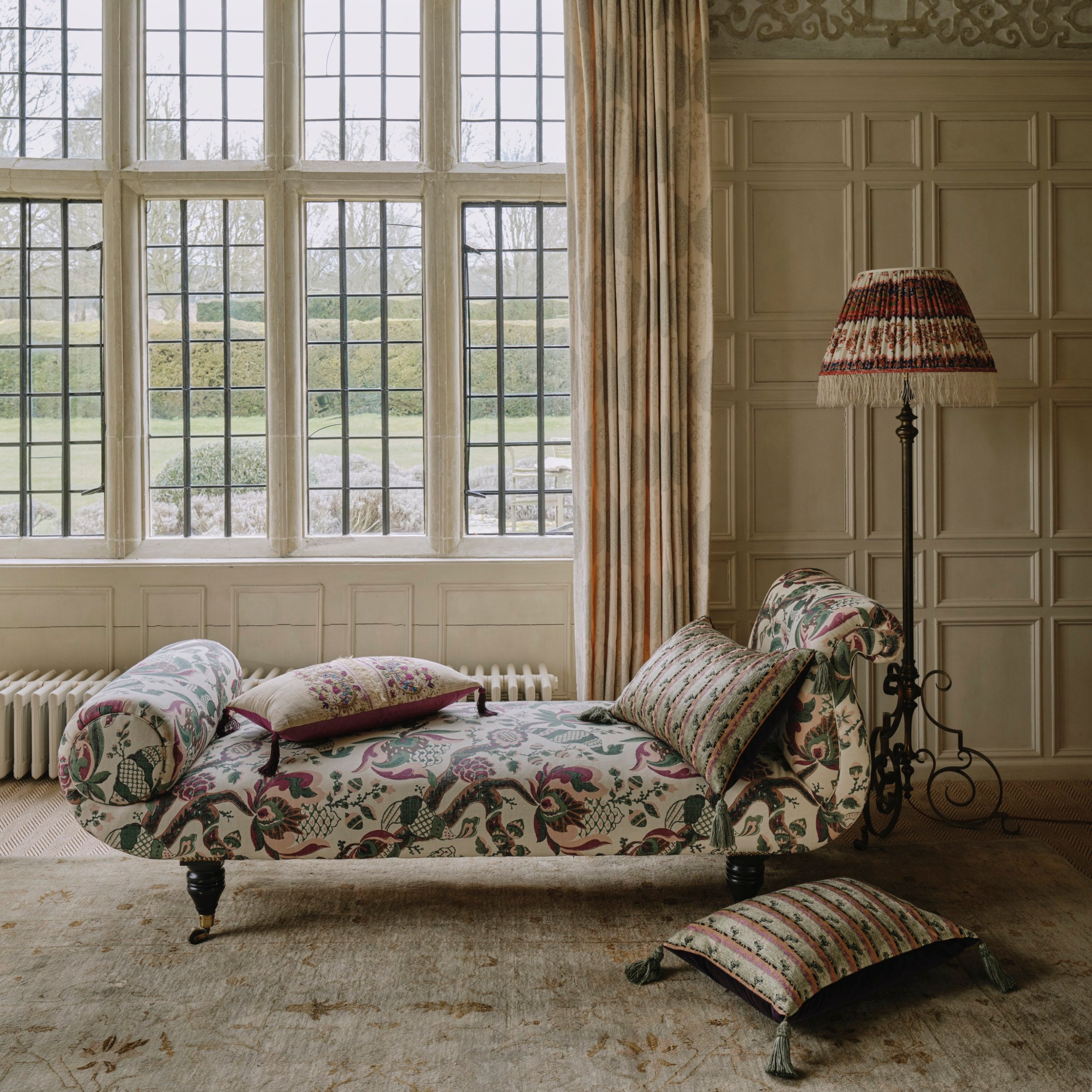 An Ottoman Embroidered Silk Thread Cushion with Silk Tassels