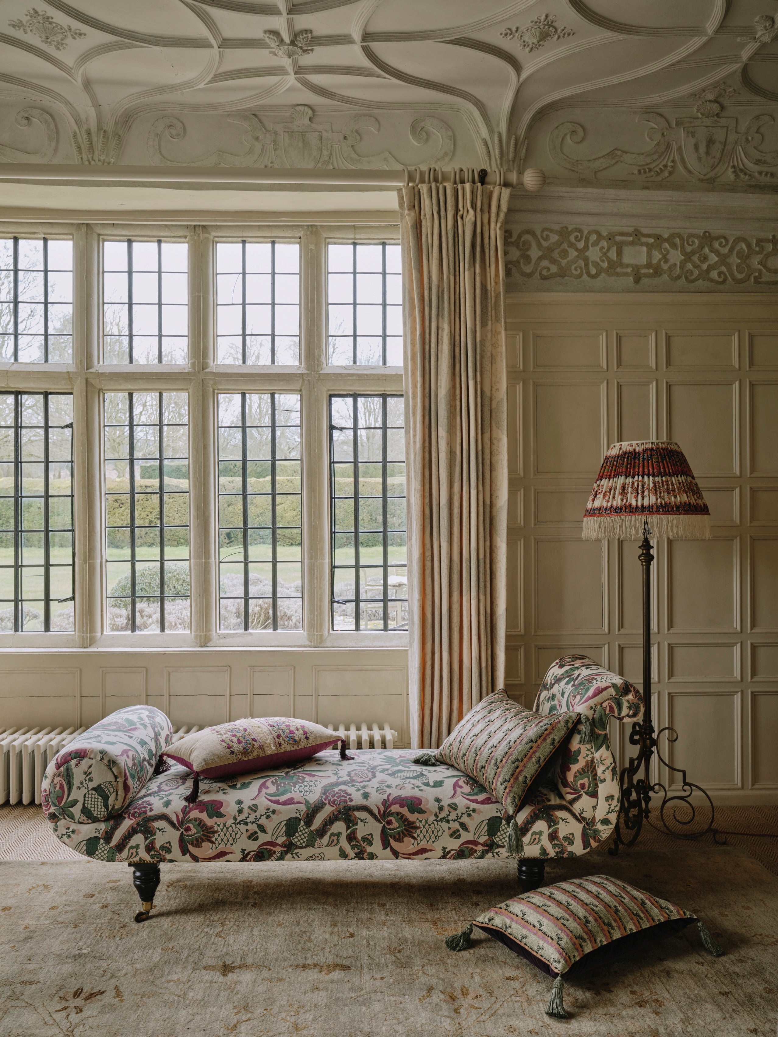 An Ottoman Embroidered Silk Thread Cushion with Silk Tassels