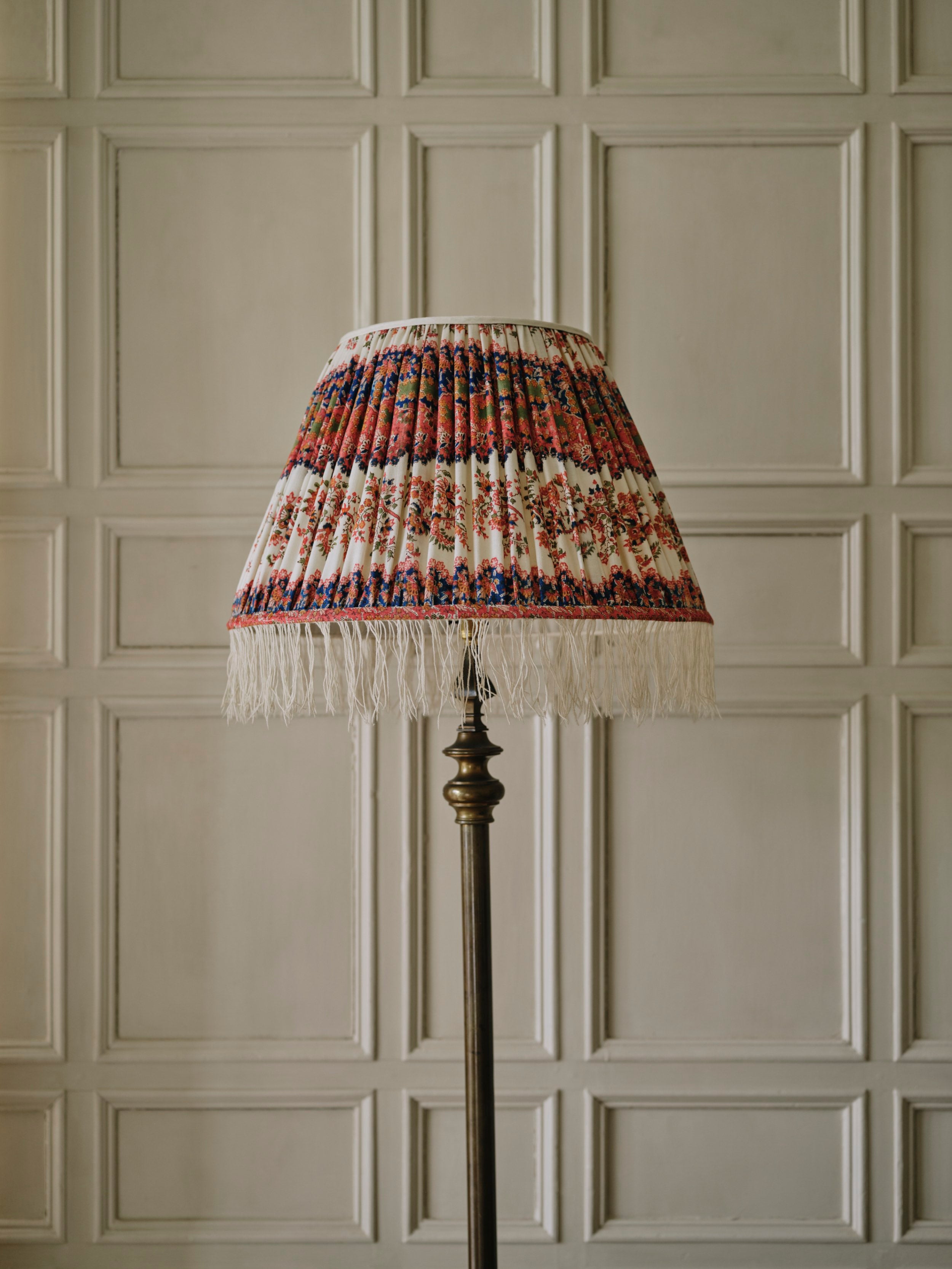 A Large Gathered Lampshade made from a Mid 19th Century Fine Wool Shawl