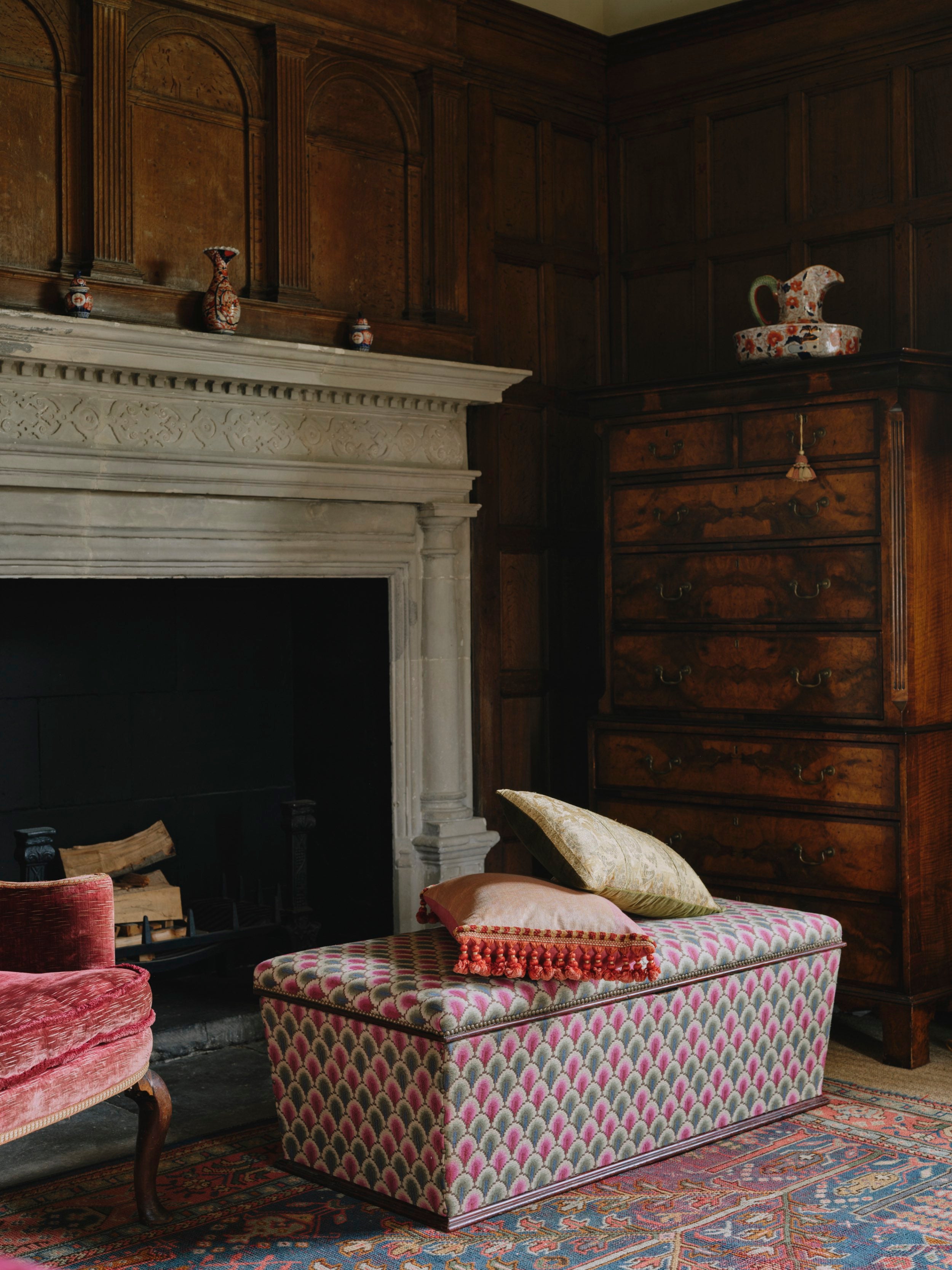 A Cushion made from Early 19th Century Italian Silk Brocade with an Antique Silk Bobble and Tassel Fringe