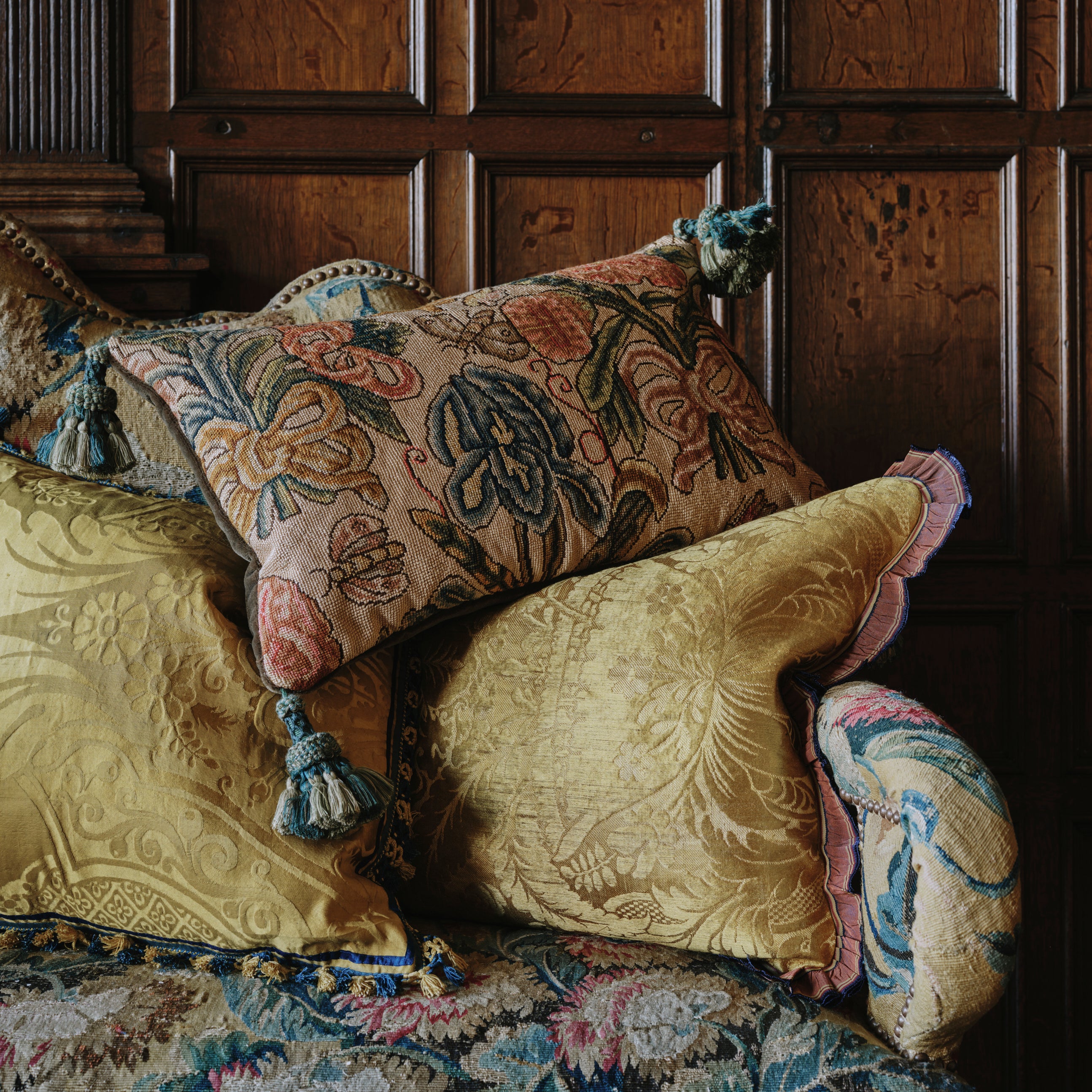 A Pair of 18th Century English Needlework Oblong Cushions