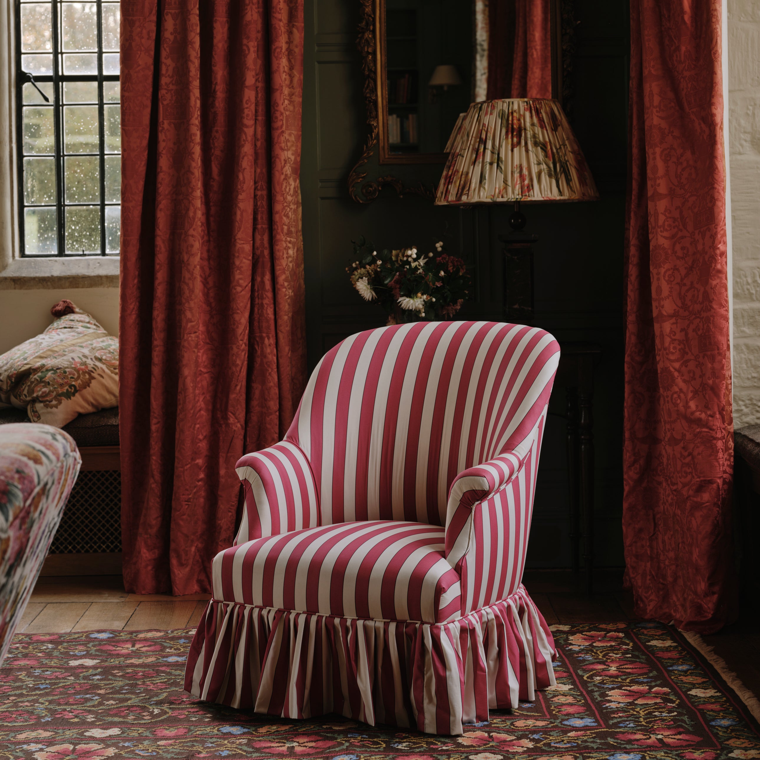 A Victorian Tub Armchair in Flora Soames Plain Stripe Cotton