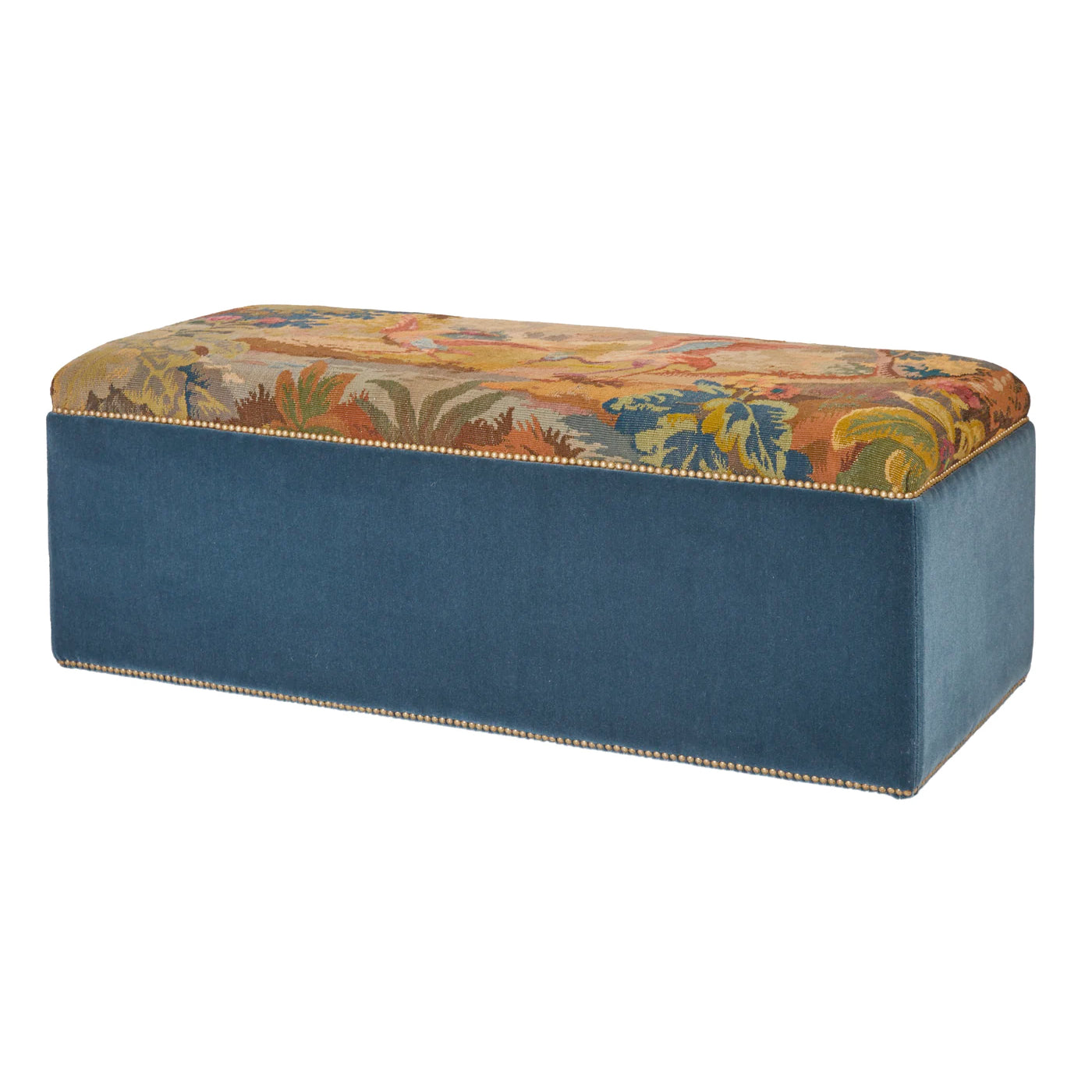 A Bespoke Upholstered Ottoman with a 19th Century English Needlework Top