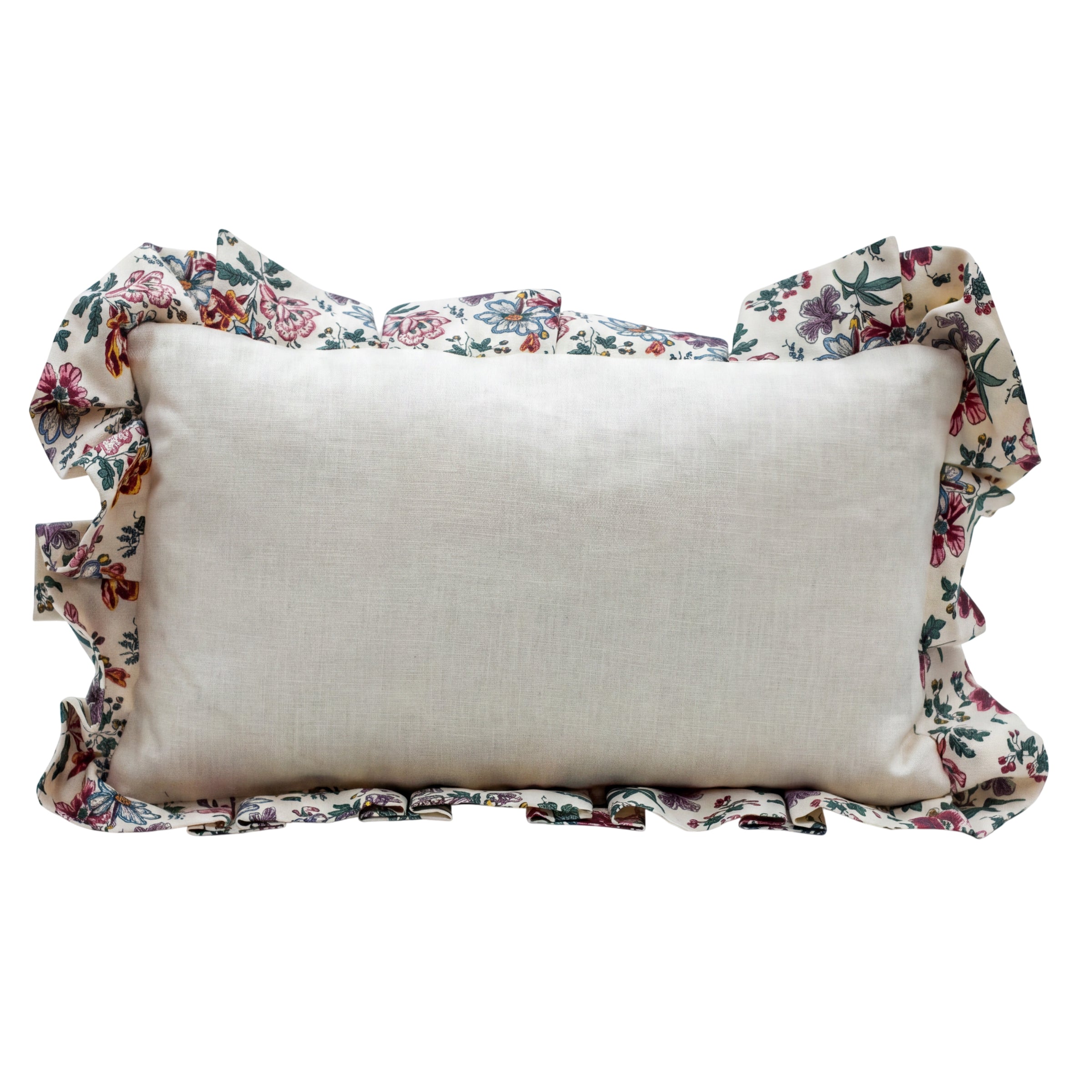 A Bespoke West House Trellis Oblong Cushion with a West House Trail Frill
