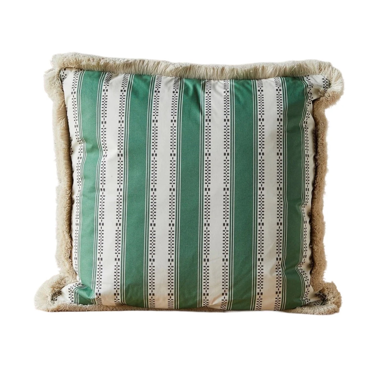 Large Broken Stripe Emerald cushion with brush fringe