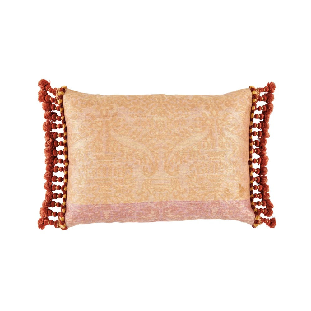 A Cushion made from Early 19th Century Italian Silk Brocade with an Antique Silk Bobble and Tassel Fringe