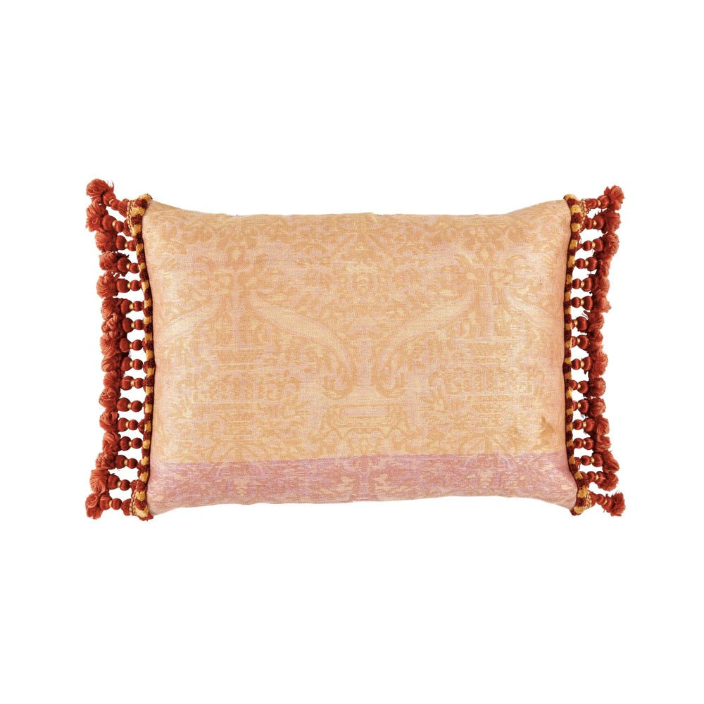 A Cushion made from Early 19th Century Italian Silk Brocade with an Antique Silk Bobble and Tassel Fringe