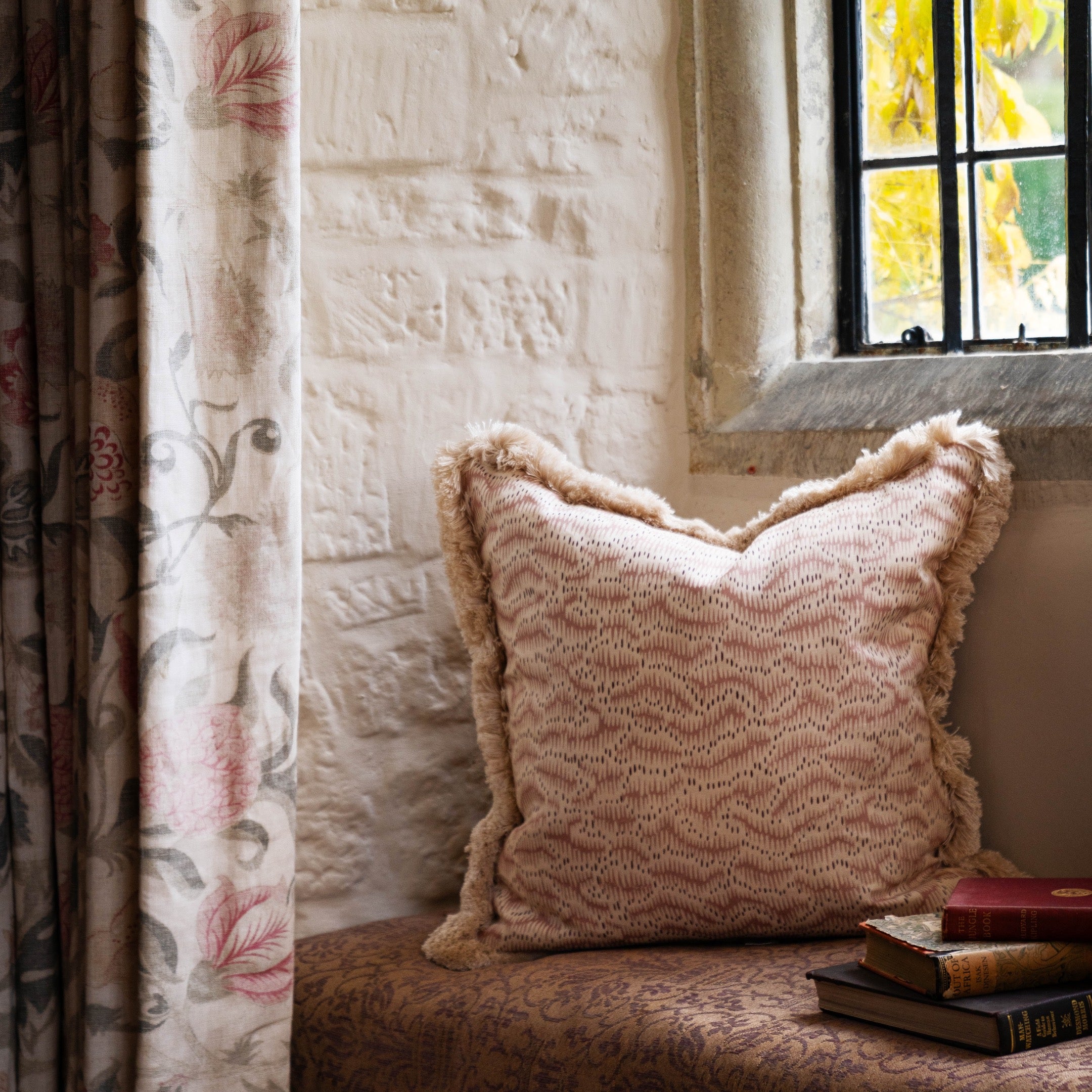 Daphne's Feathers Rose Cushion with a Brush Fringe