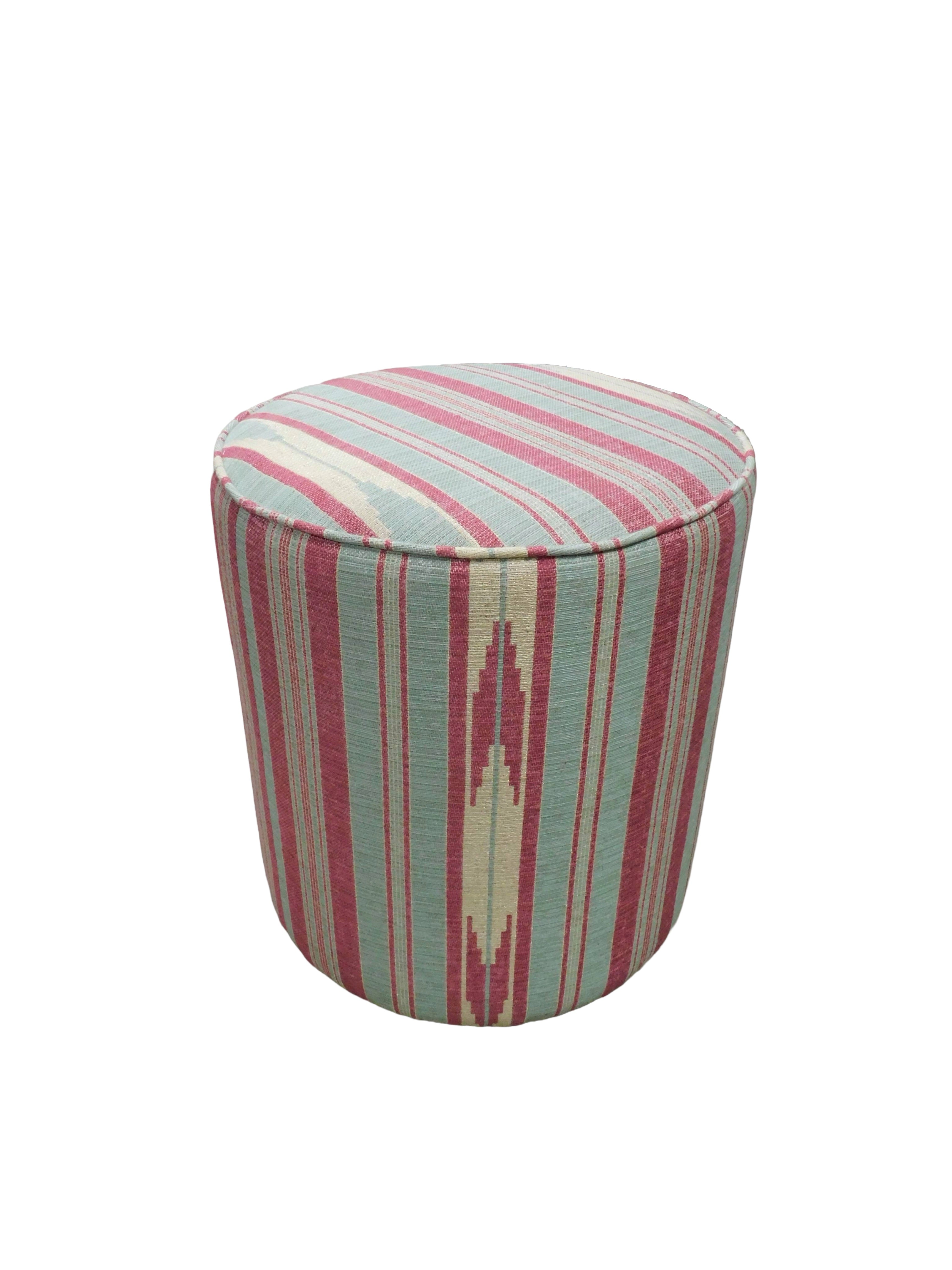 The Pom Pom Round Stool in custom Teal and Pink Oulton Stripe (Three Available)