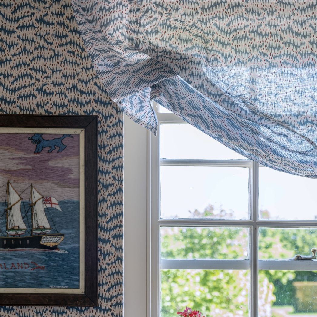 Daphne's Feathers Indigo on Voile - 8m