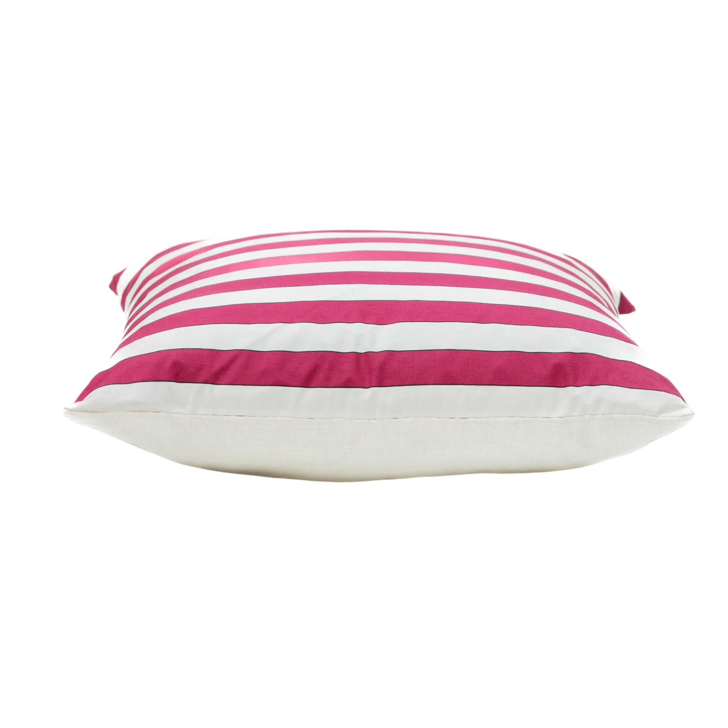 A Large Square Cushion in Plain Stripe Poplin Ruby
