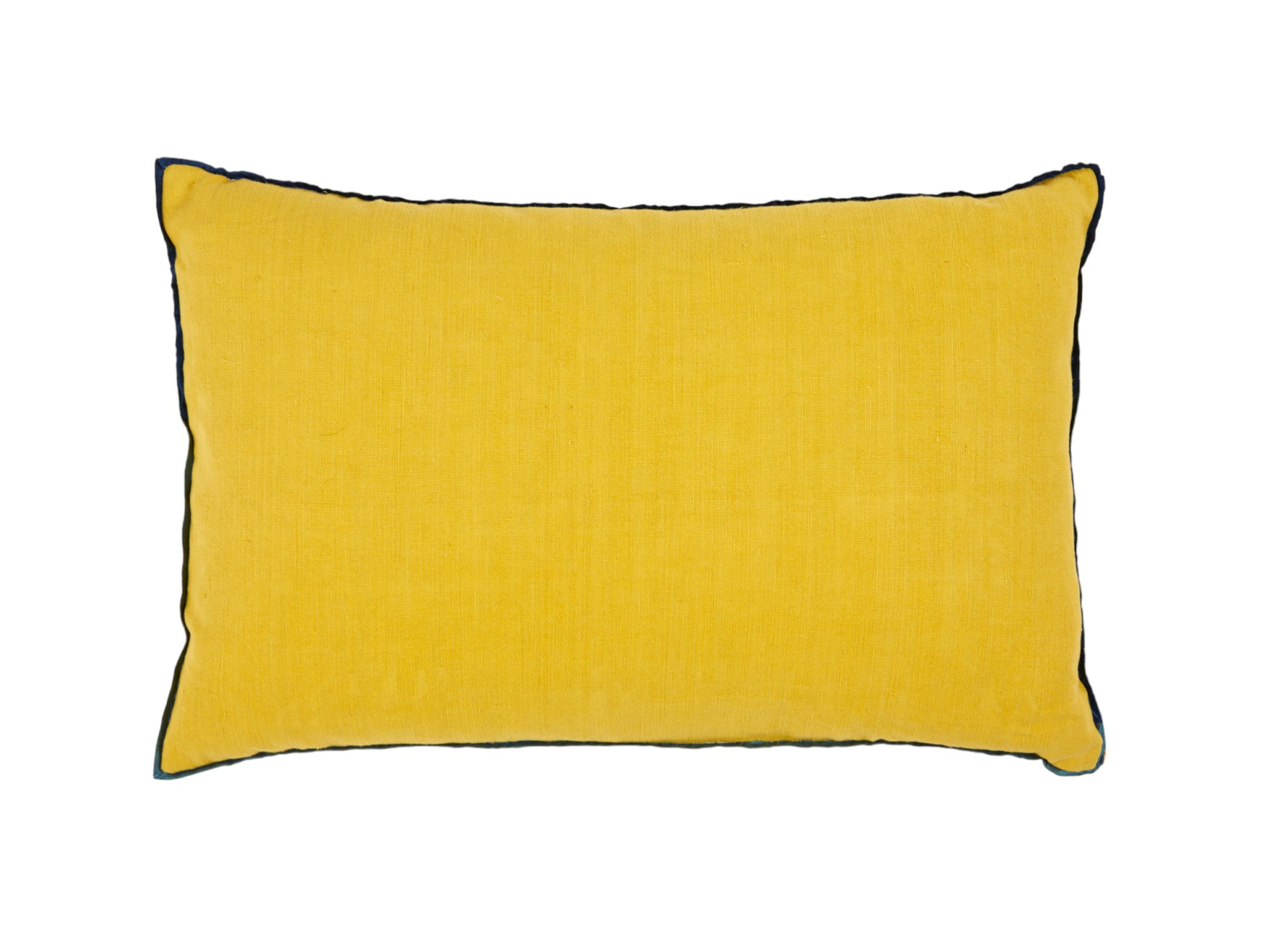 A Pair of Oblong cushions in Vivid Yellow Damask