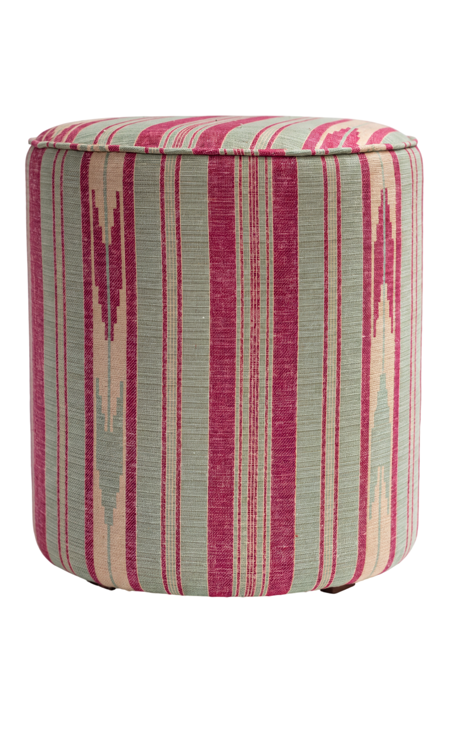 The Pom Pom Round Stool in custom Teal and Pink Oulton Stripe (Three Available)