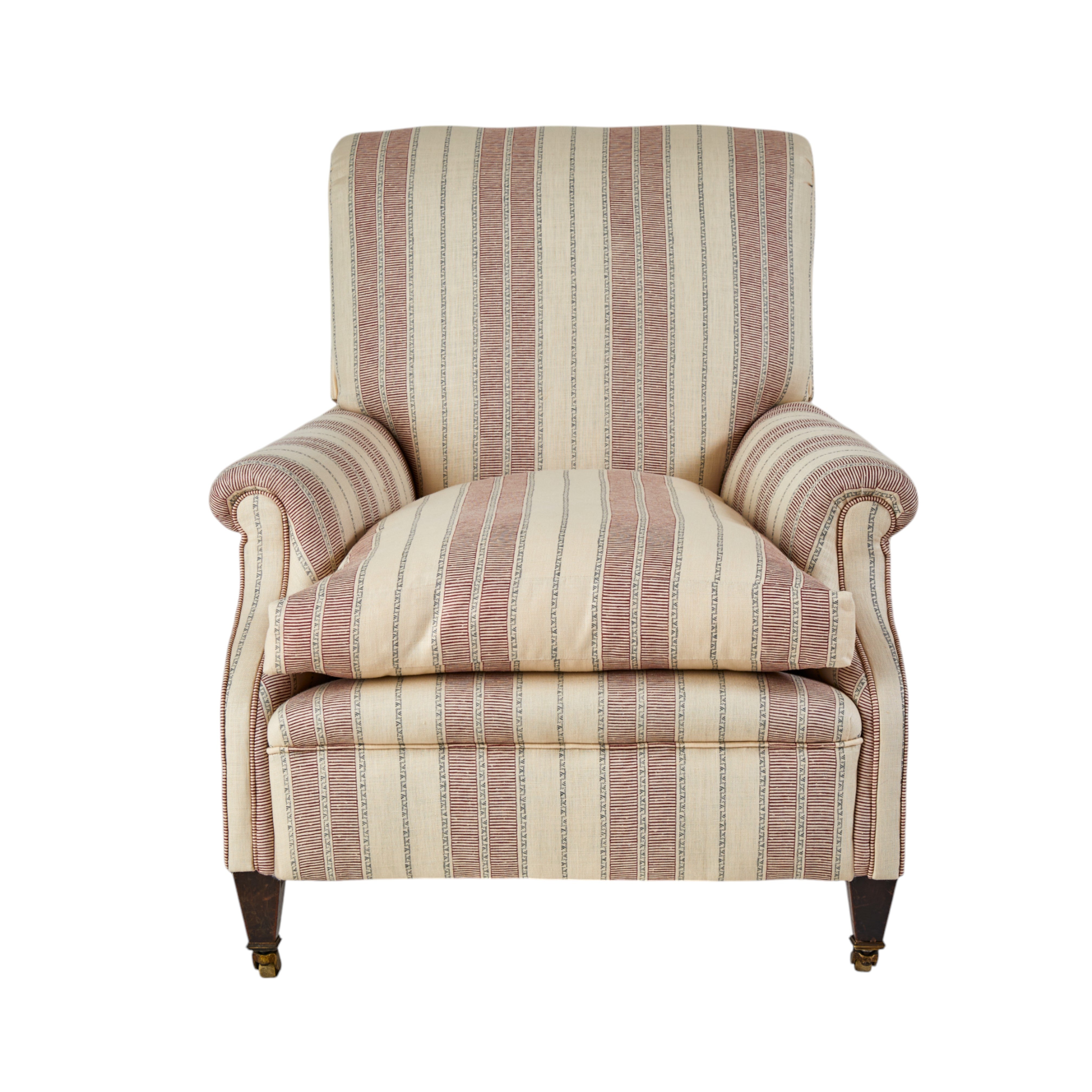 A 19th Century Armchair upholstered in Flora Soames Sifnos linen in Garnet