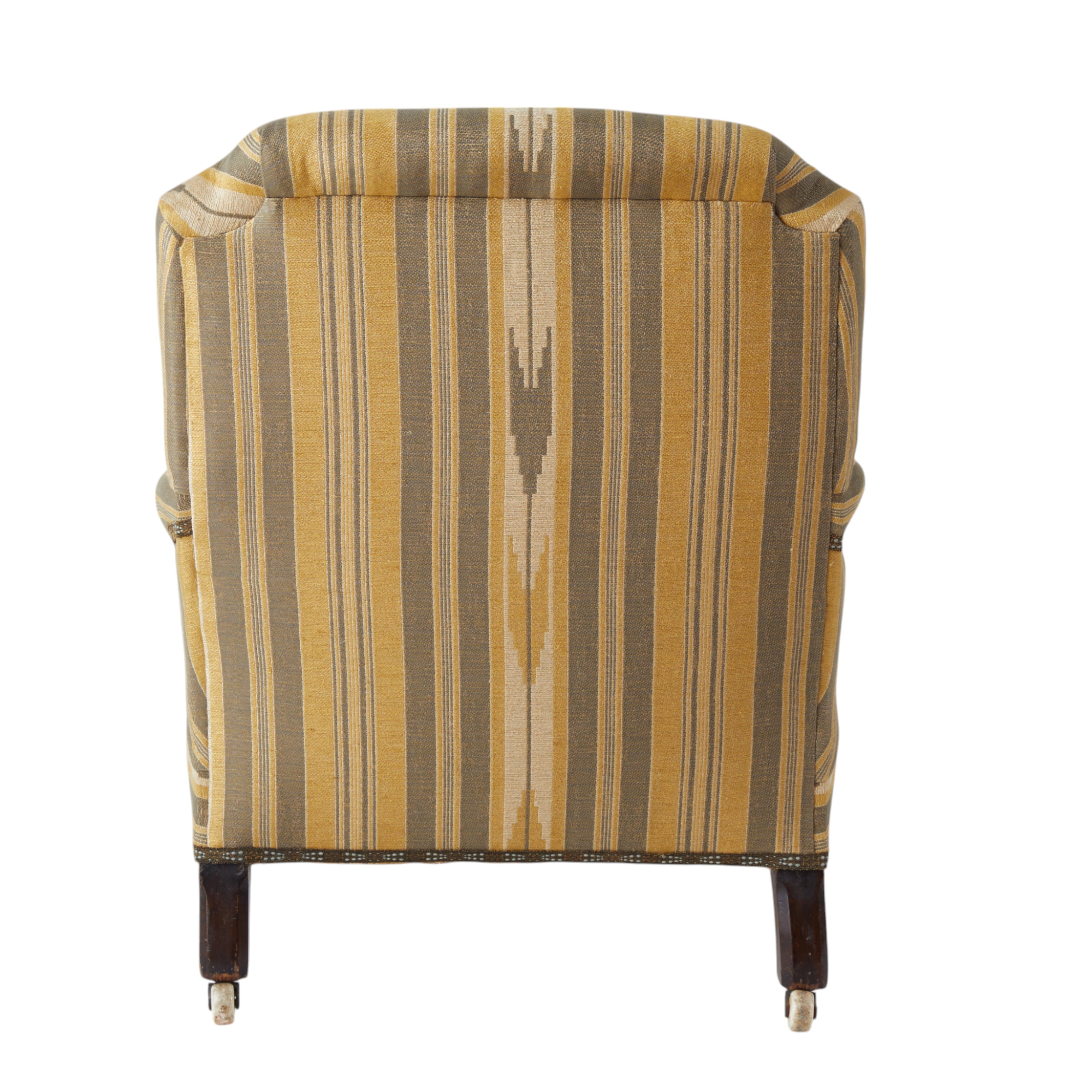 A Late 19th Century Square backed Armchair in Flora Soames Oulton Stripe