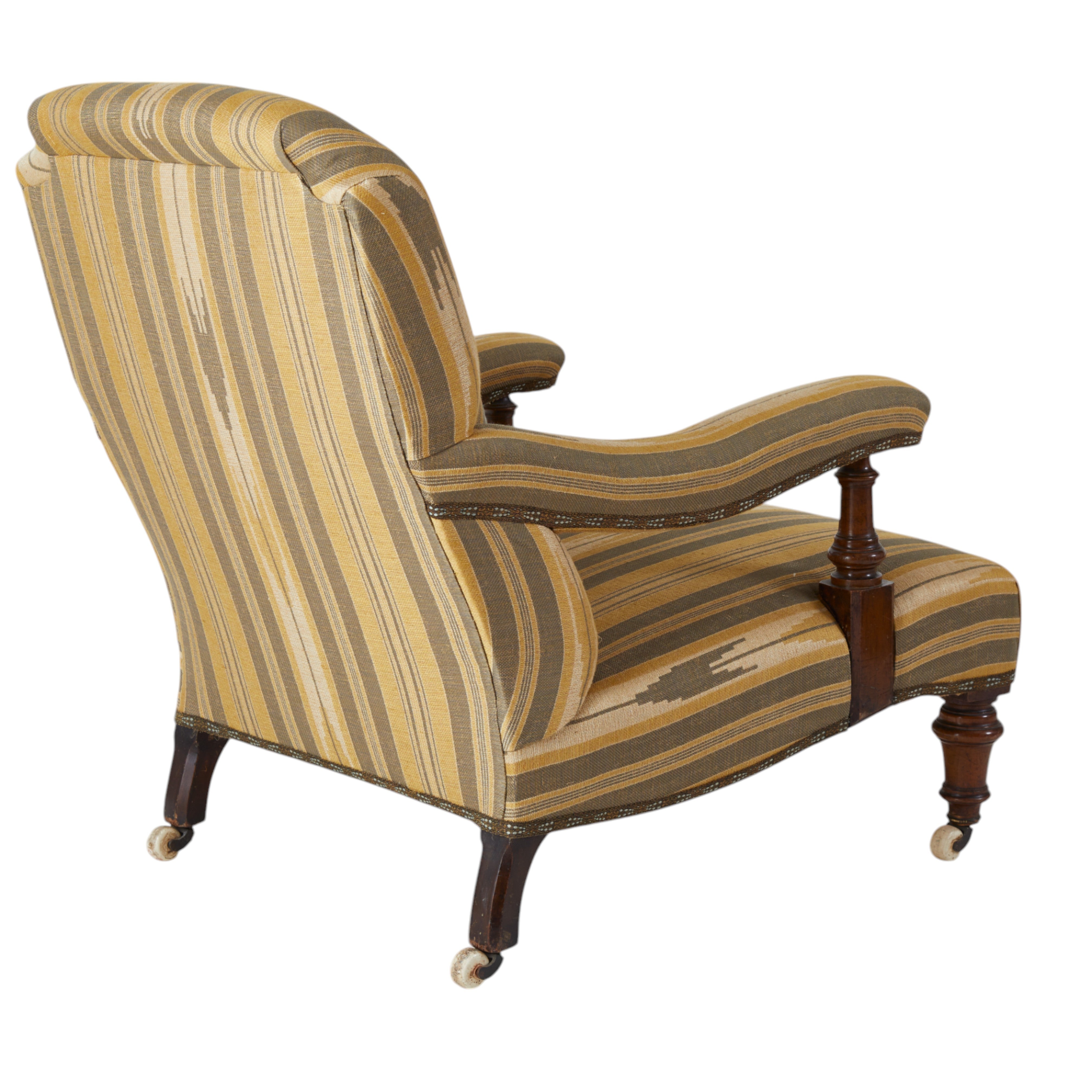 A Late 19th Century Square backed Armchair in Flora Soames Oulton Stripe