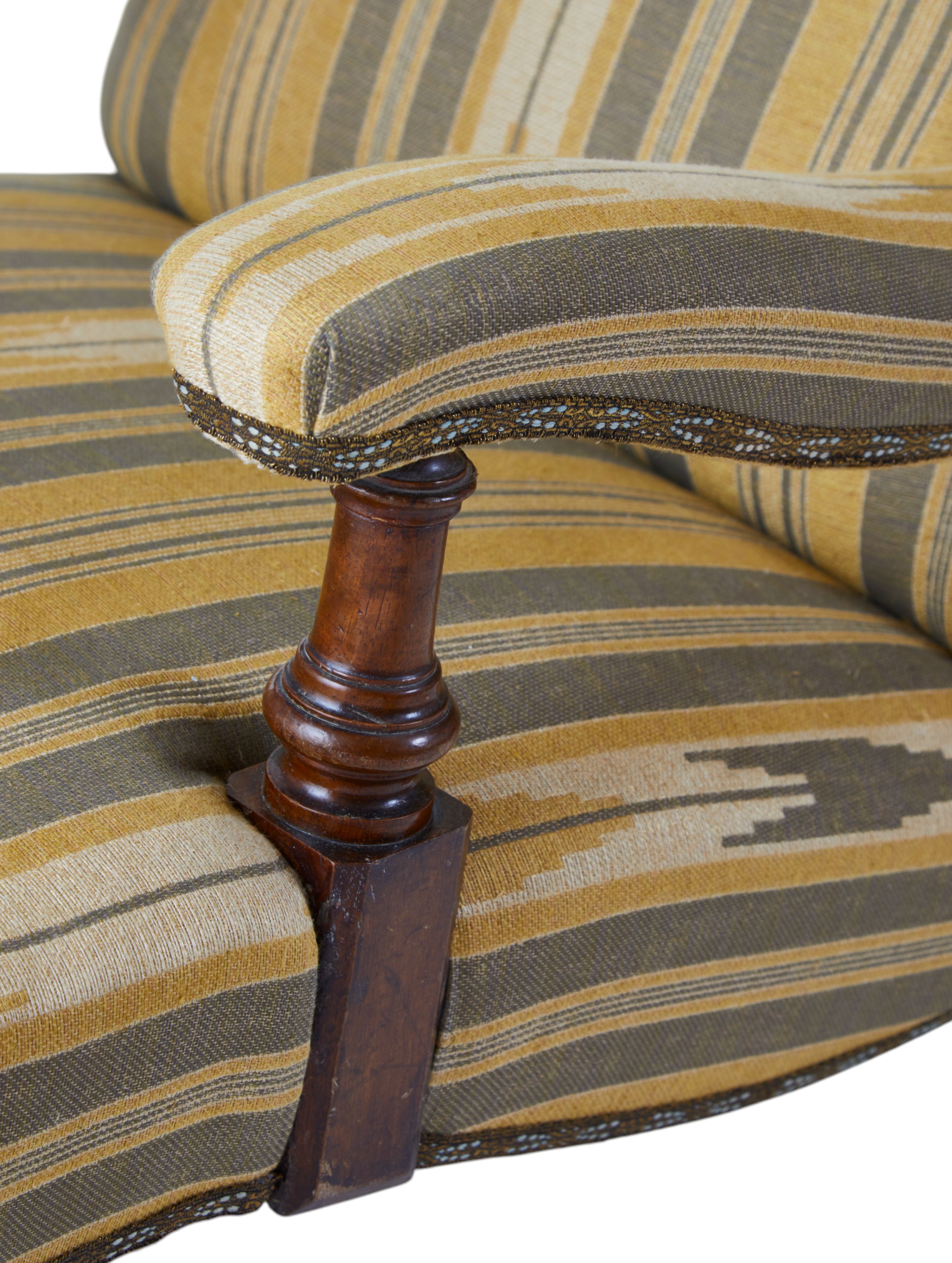 A Late 19th Century Square backed Armchair in Flora Soames Oulton Stripe