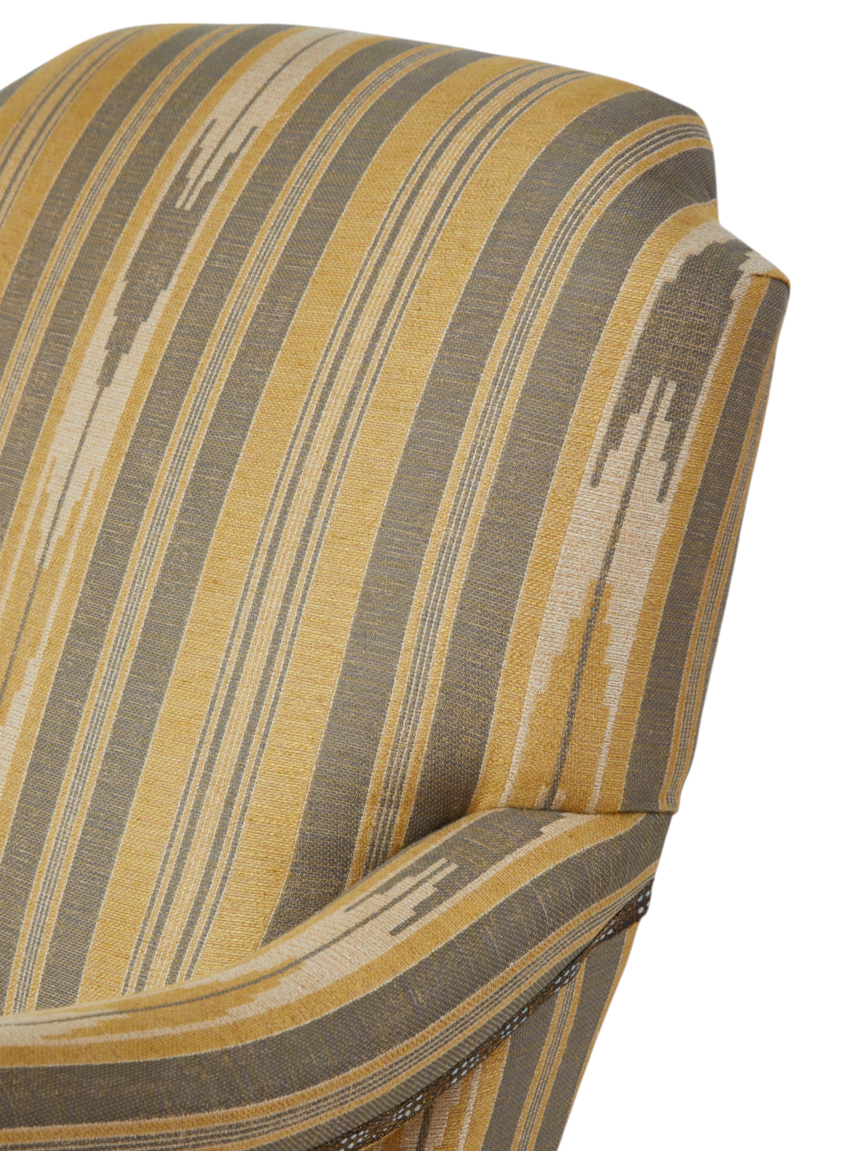 A Late 19th Century Square backed Armchair in Flora Soames Oulton Stripe